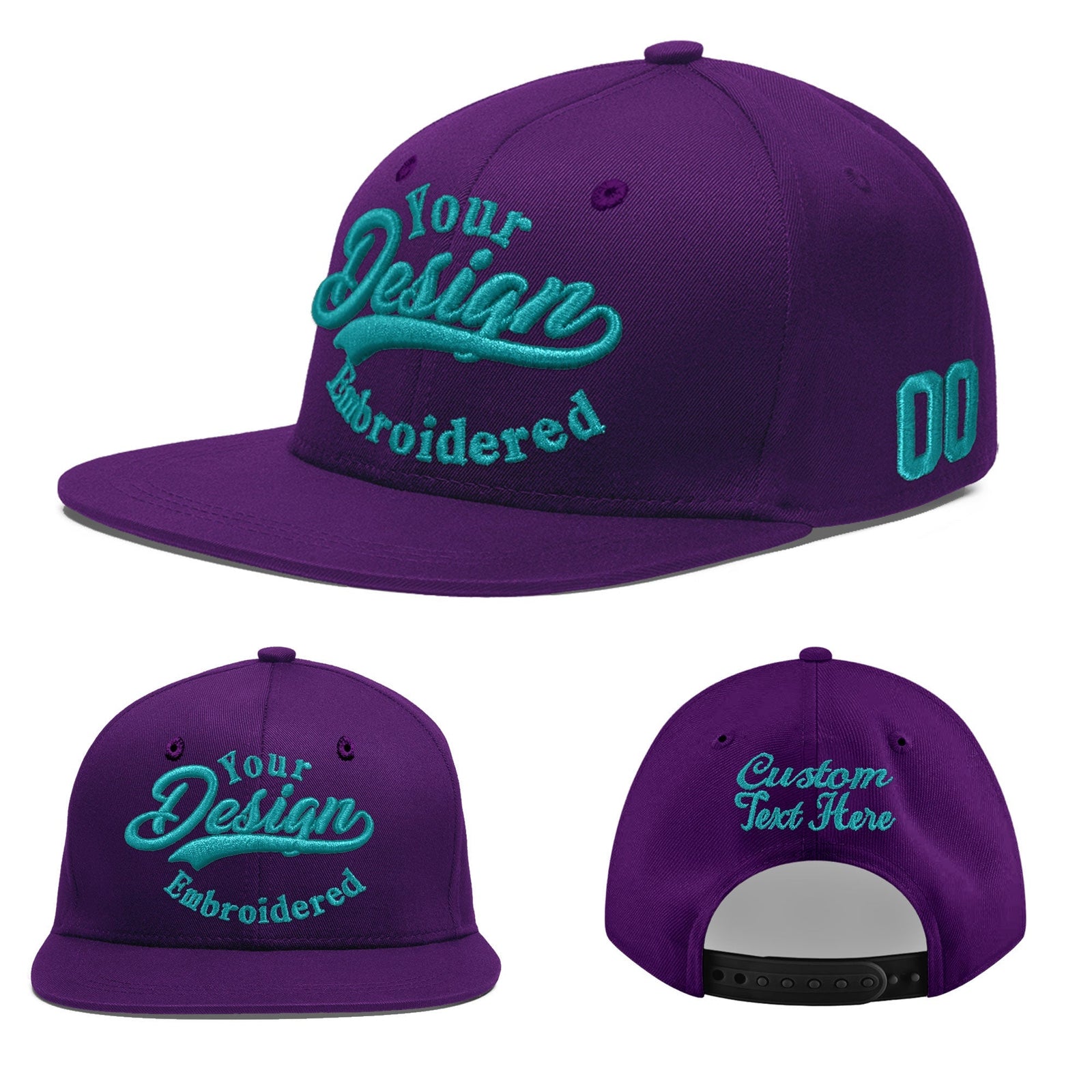 Custom Purple 3D Puff Embroidery Flat Embroidery Casual Sport Baseball Cap