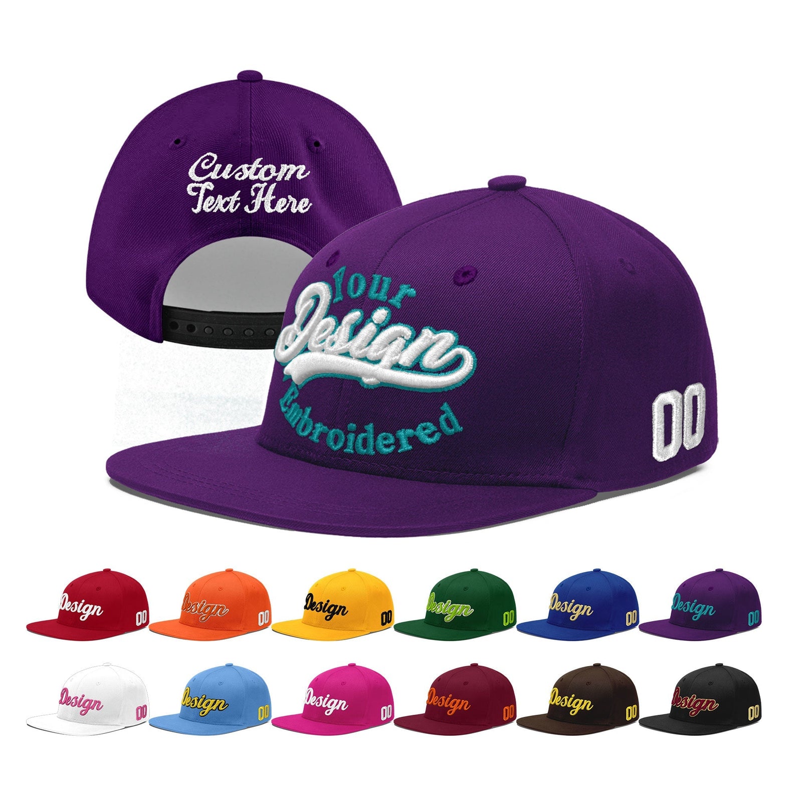 Custom Purple 3D Puff Embroidery Flat Embroidery Casual Sport Baseball Cap
