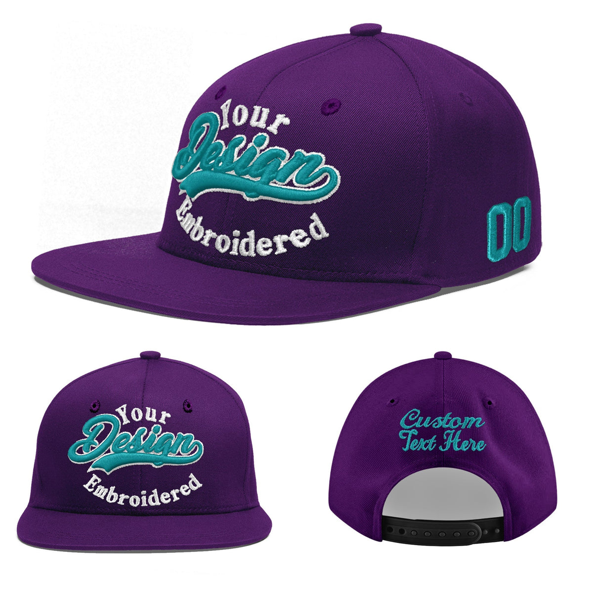 Custom Purple 3D Puff Embroidery Flat Embroidery Casual Sport Baseball Cap