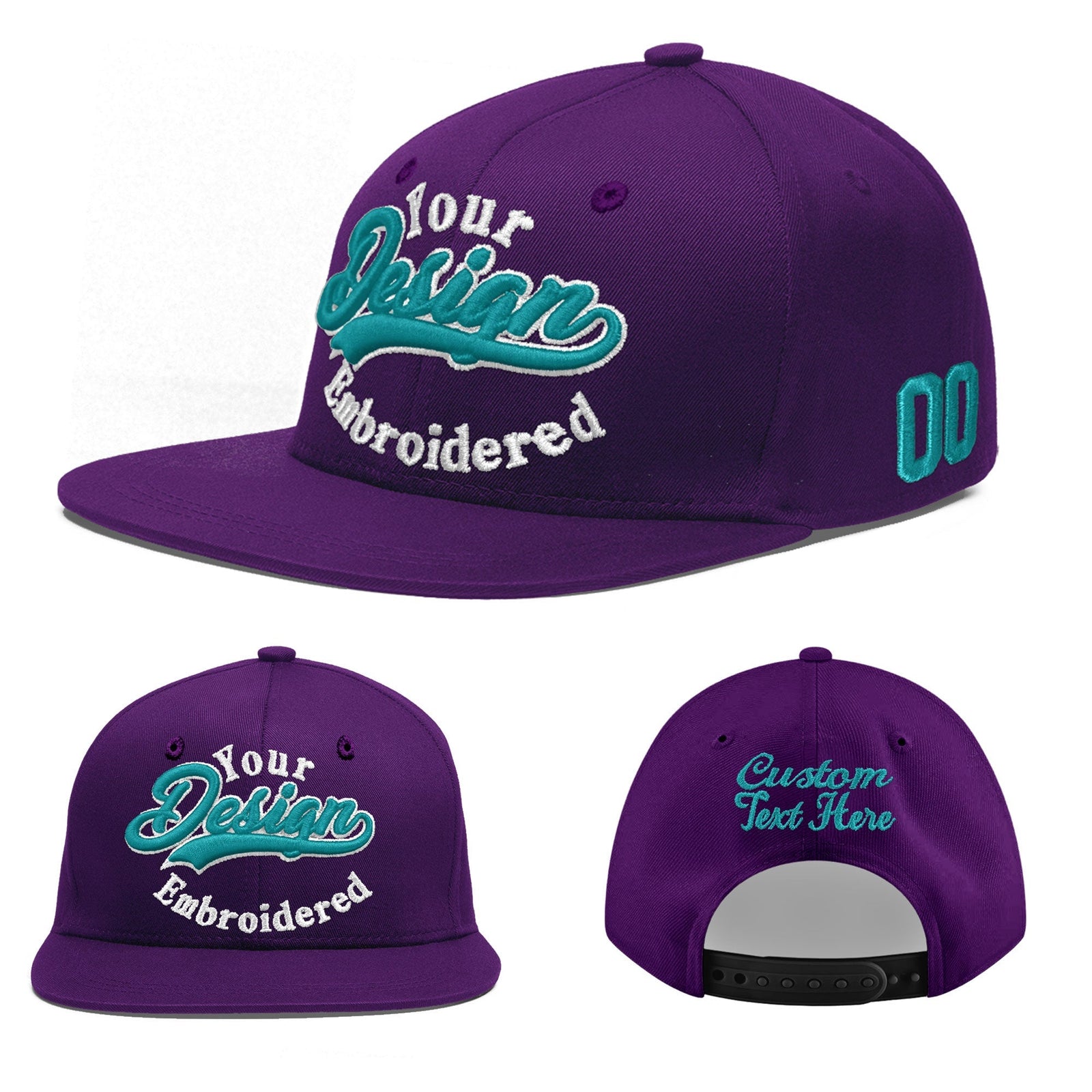 Custom Purple 3D Puff Embroidery Flat Embroidery Casual Sport Baseball Cap
