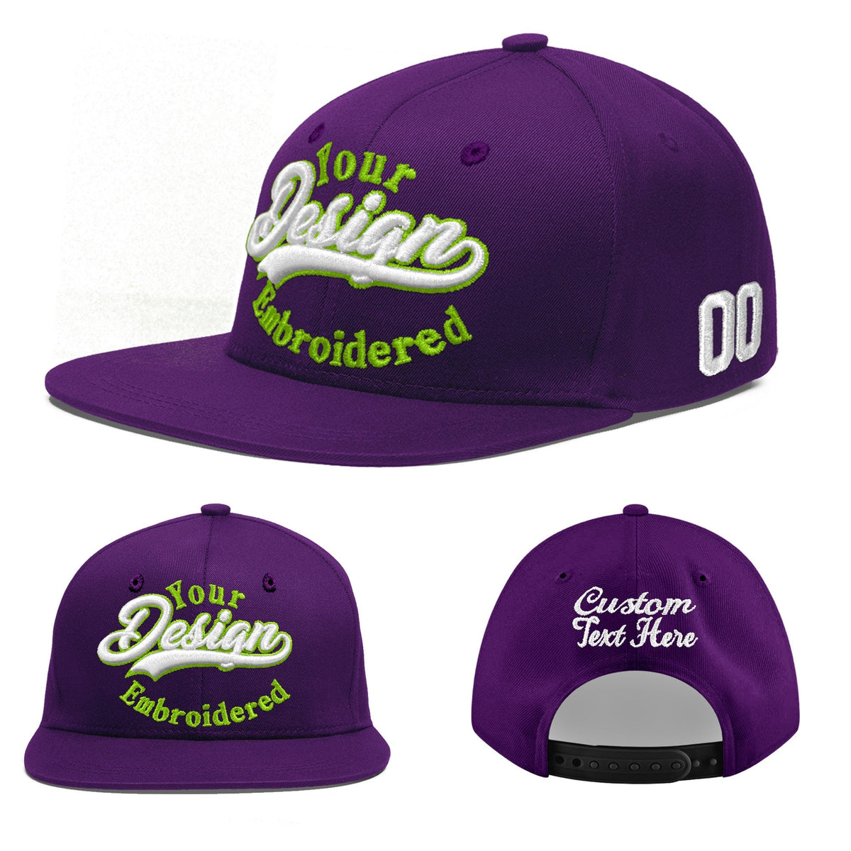 Custom Purple 3D Puff Embroidery Flat Embroidery Casual Sport Baseball Cap