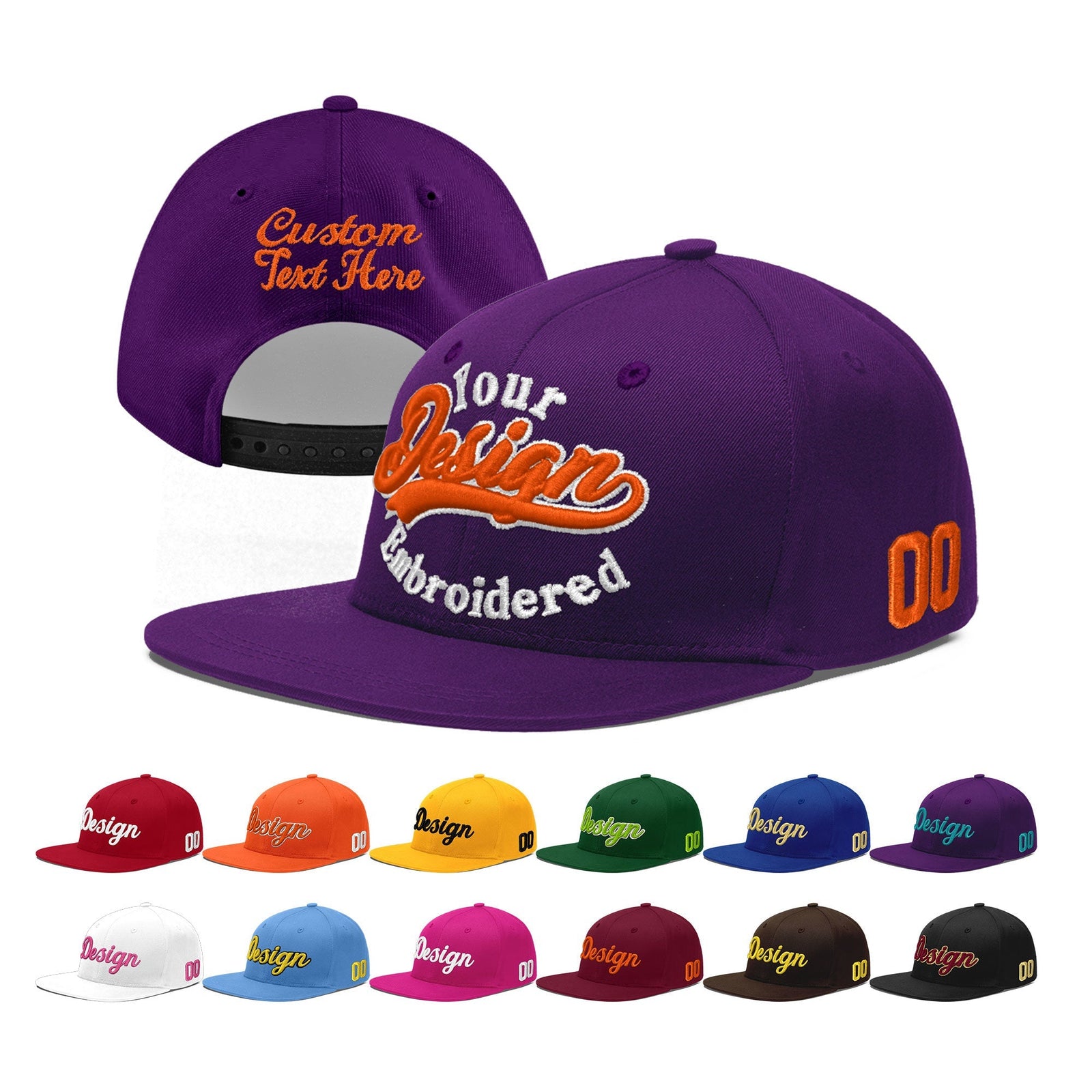 Custom Purple 3D Puff Embroidery Flat Embroidery Casual Sport Baseball Cap
