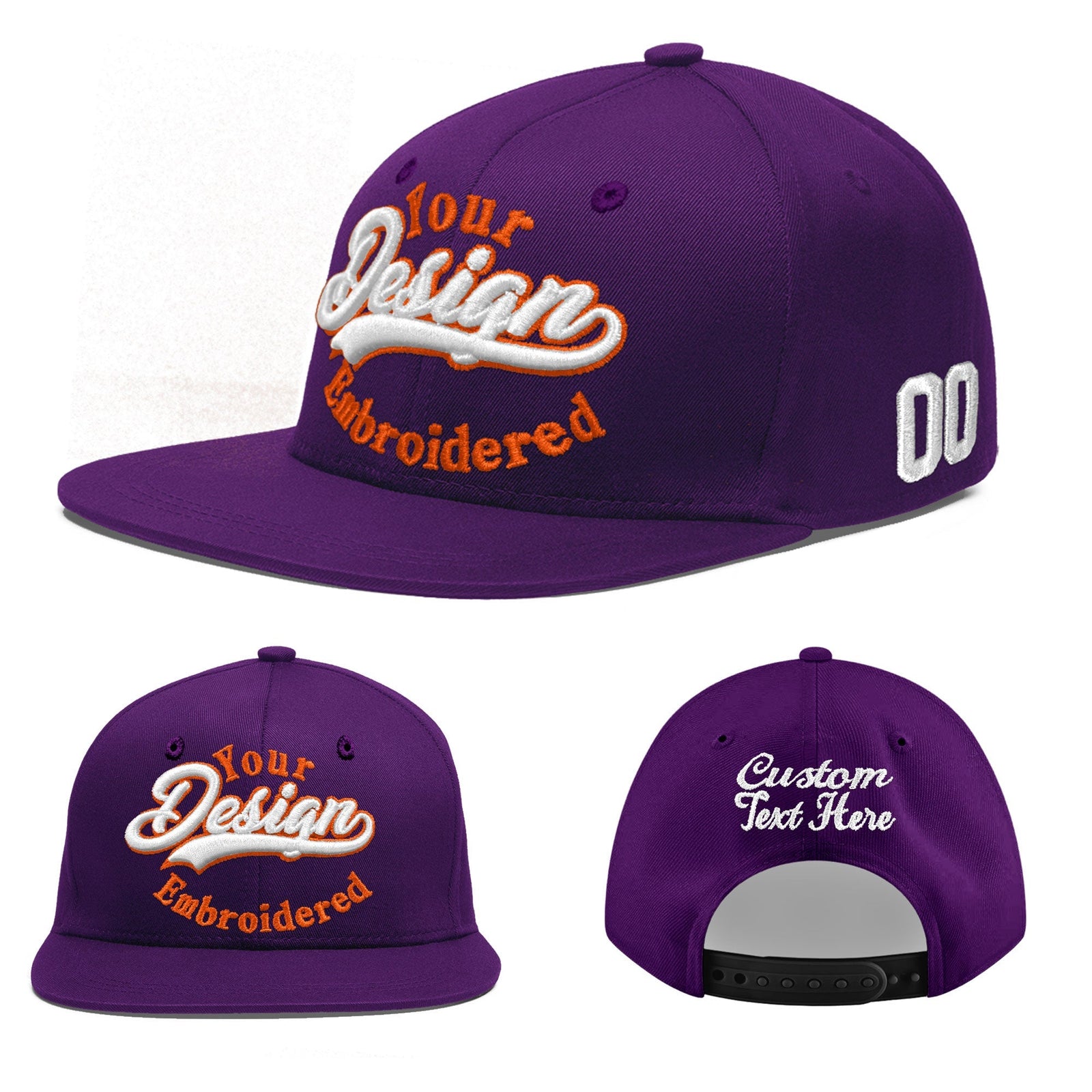 Custom Purple 3D Puff Embroidery Flat Embroidery Casual Sport Baseball Cap