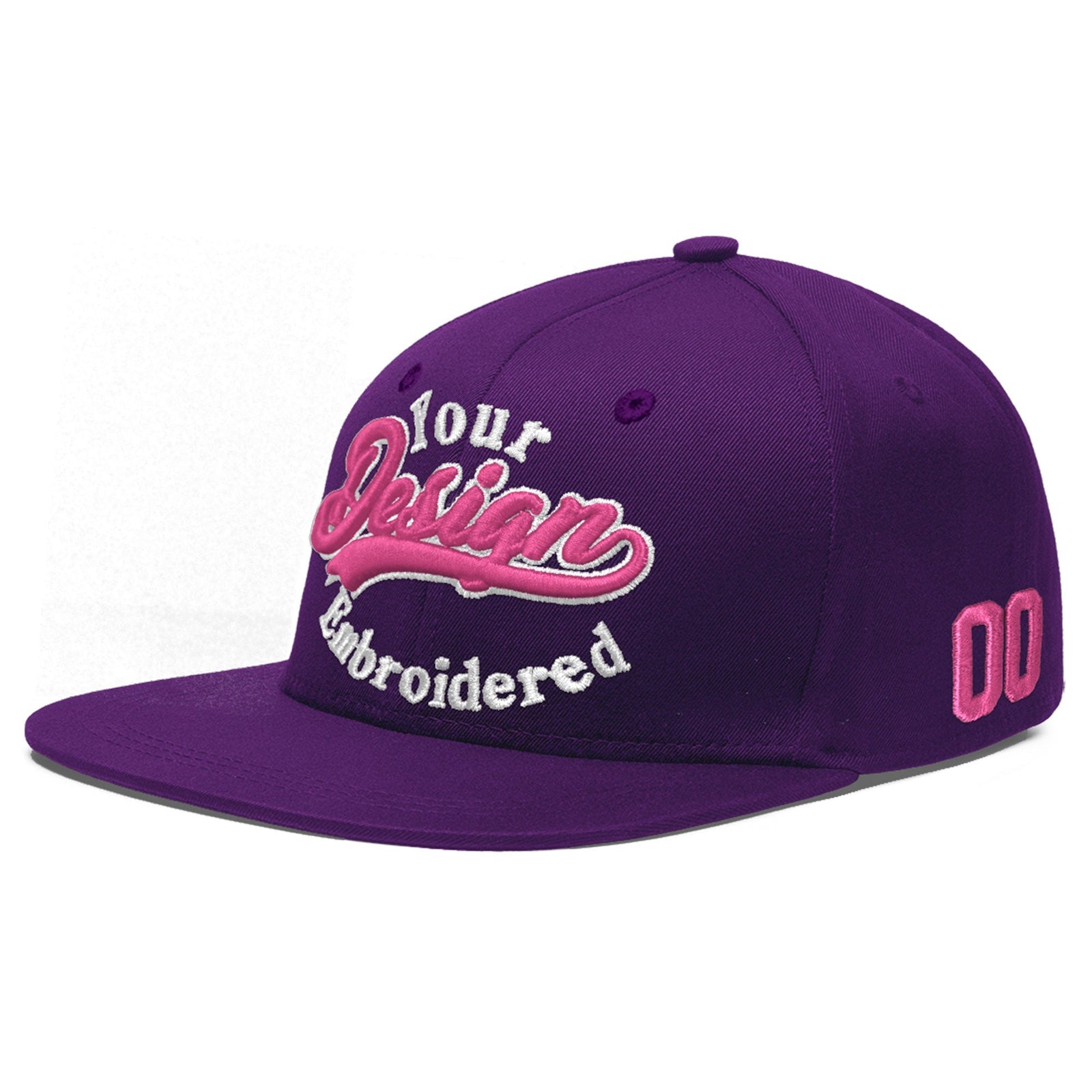 Custom Purple 3D Puff Embroidery Flat Embroidery Casual Sport Baseball Cap