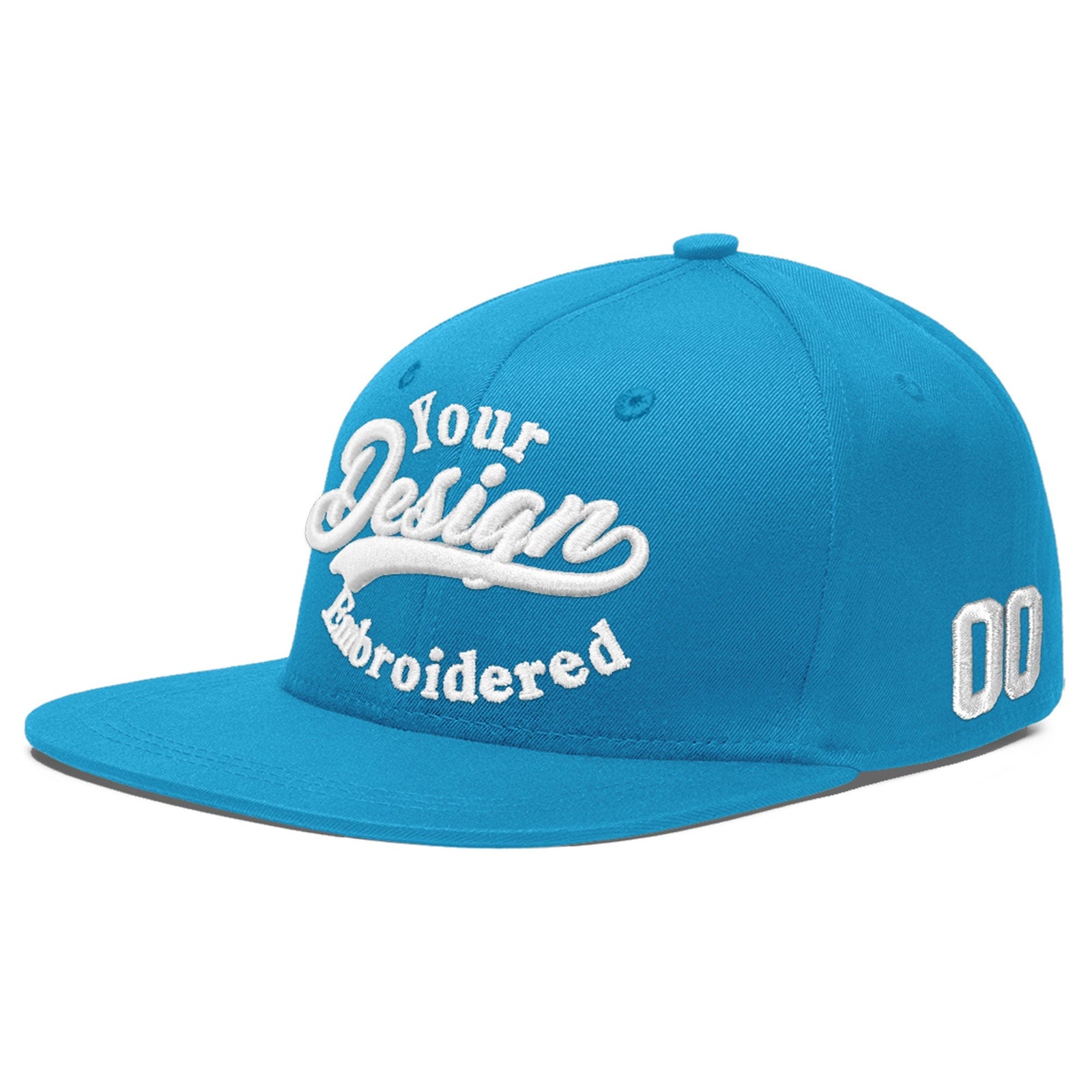 Custom Light Blue 3D Puff Embroidery Flat Embroidery Casual Sport Baseball Cap
