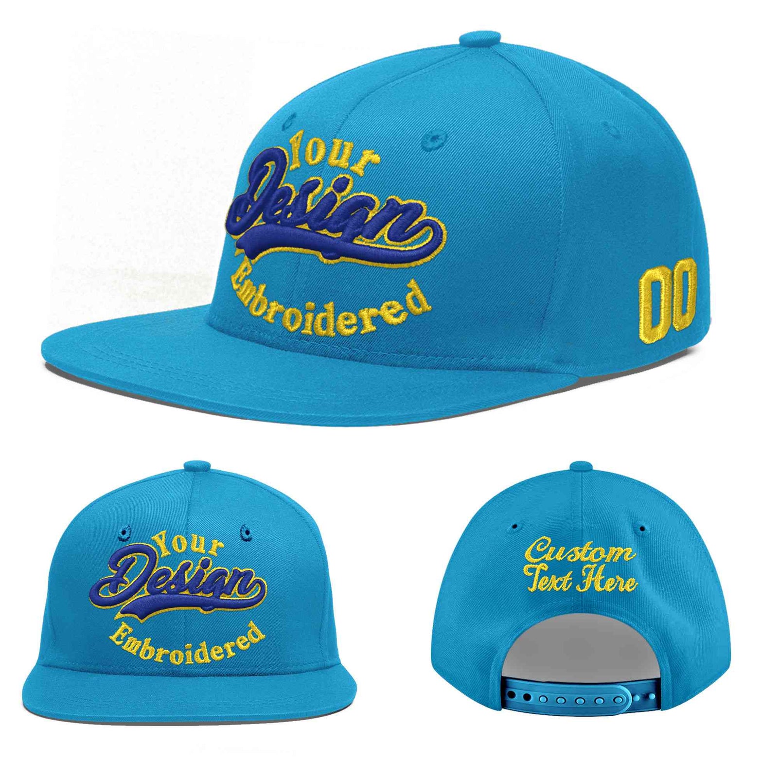 Custom Light Blue 3D Puff Embroidery Flat Embroidery Casual Sport Baseball Cap