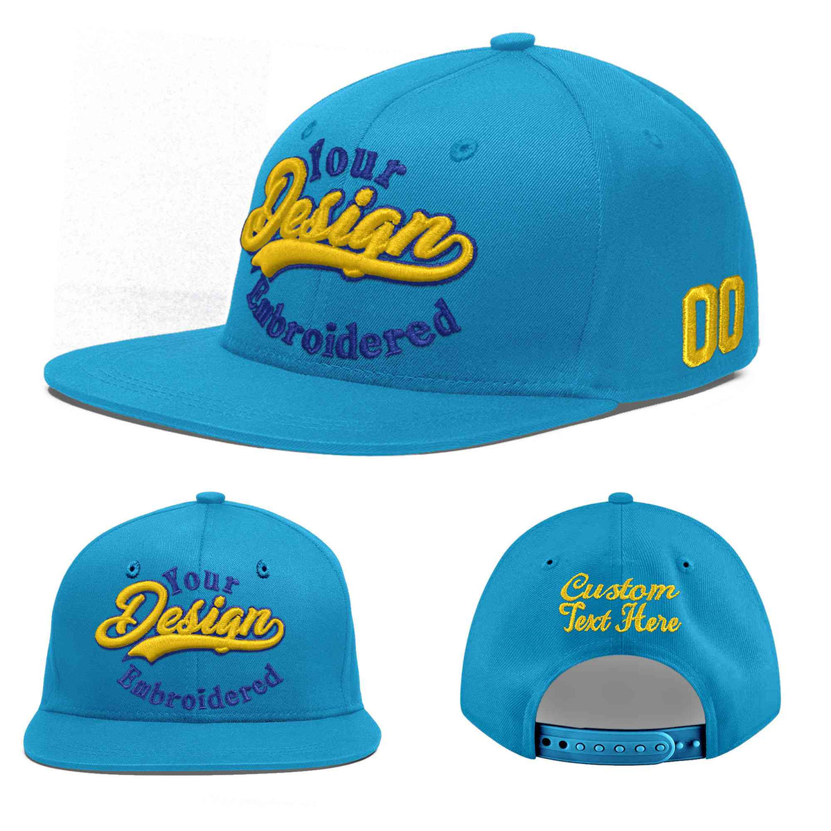 Custom Light Blue 3D Puff Embroidery Flat Embroidery Casual Sport Baseball Cap