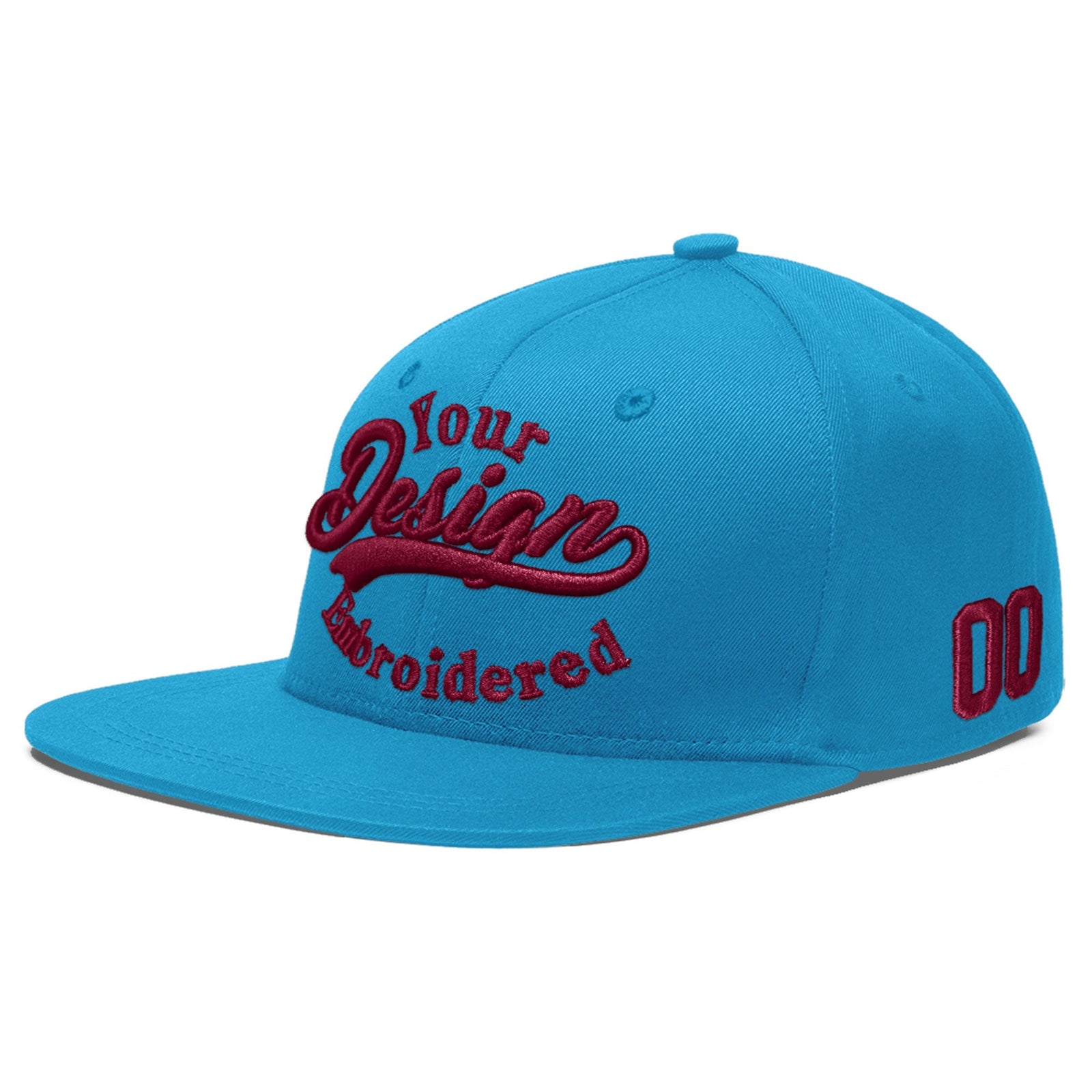 Custom Light Blue 3D Puff Embroidery Flat Embroidery Casual Sport Baseball Cap