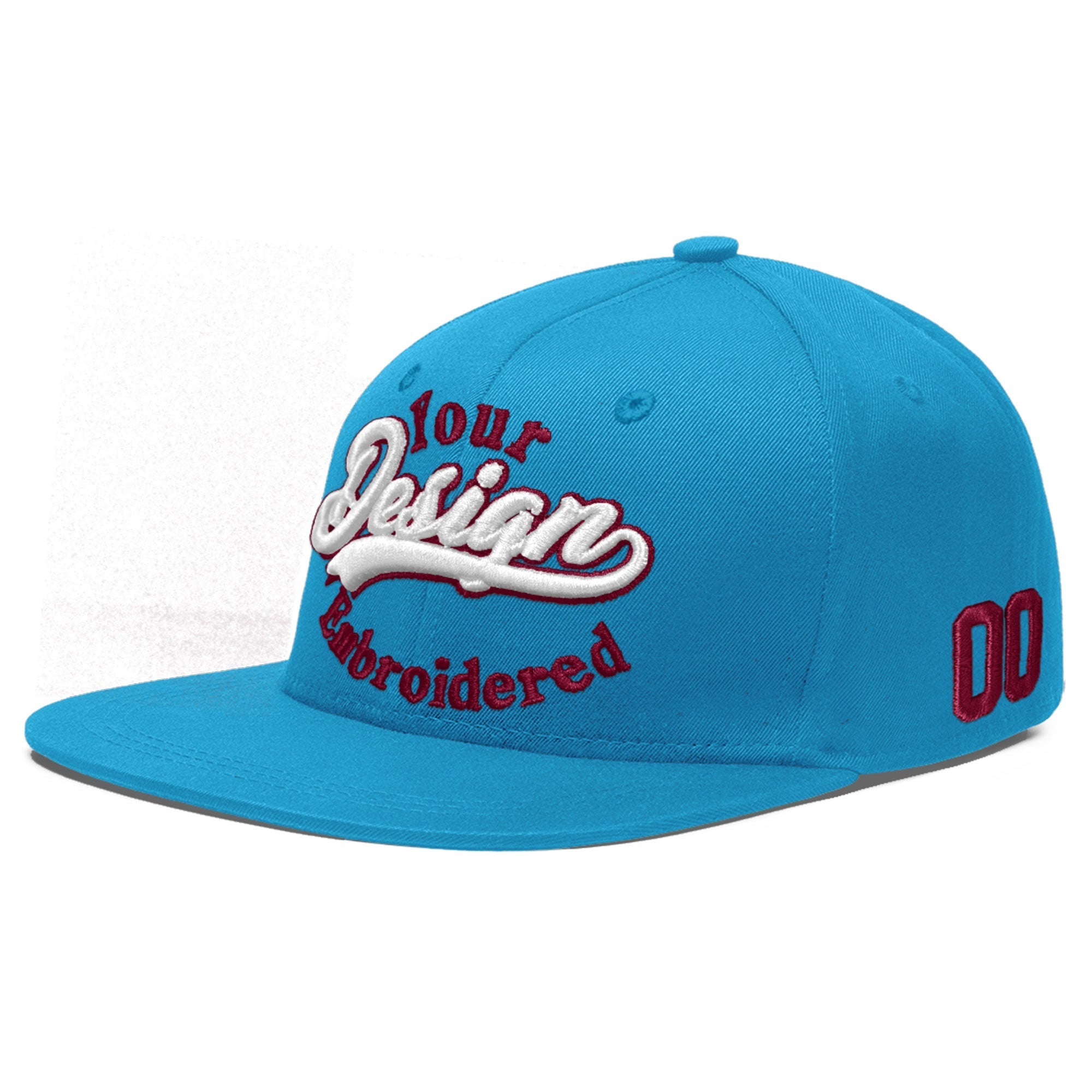 Custom Light Blue 3D Puff Embroidery Flat Embroidery Casual Sport Baseball Cap