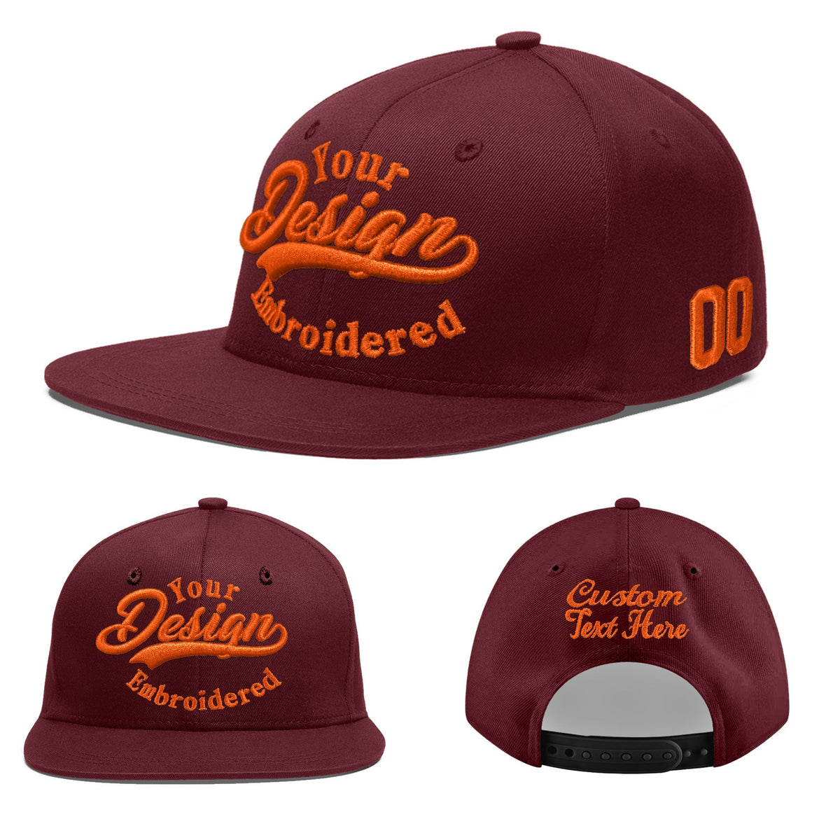 Custom Maroon 3D Puff Embroidery Flat Embroidery Casual Sport Baseball Cap