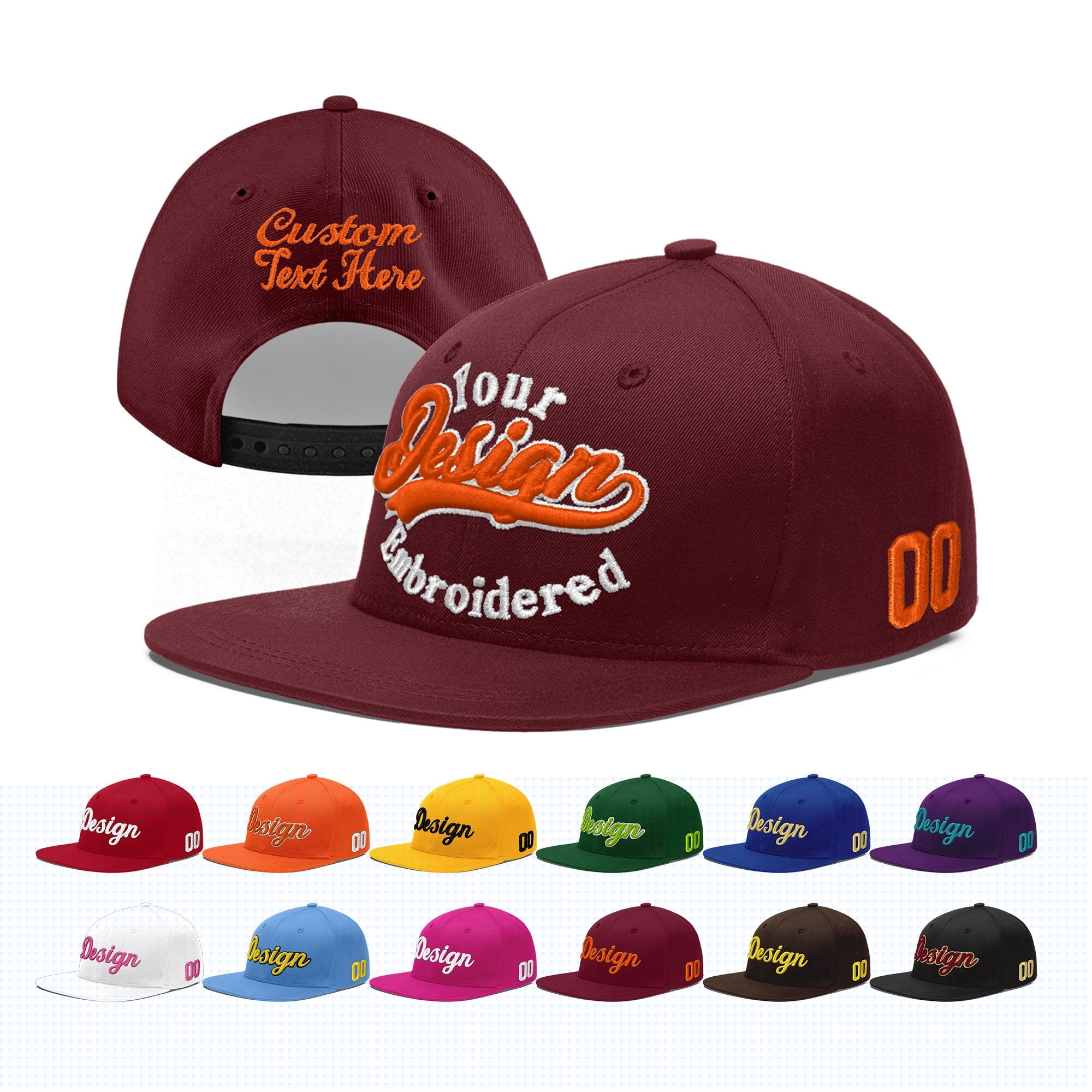 Custom Maroon 3D Puff Embroidery Flat Embroidery Casual Sport Baseball Cap