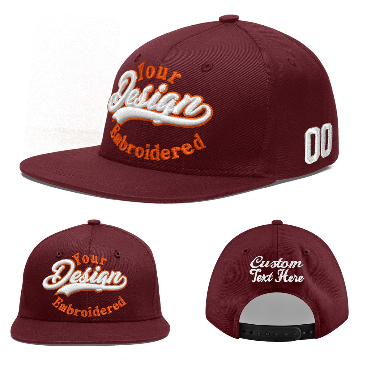 Custom Maroon 3D Puff Embroidery Flat Embroidery Casual Sport Baseball Cap