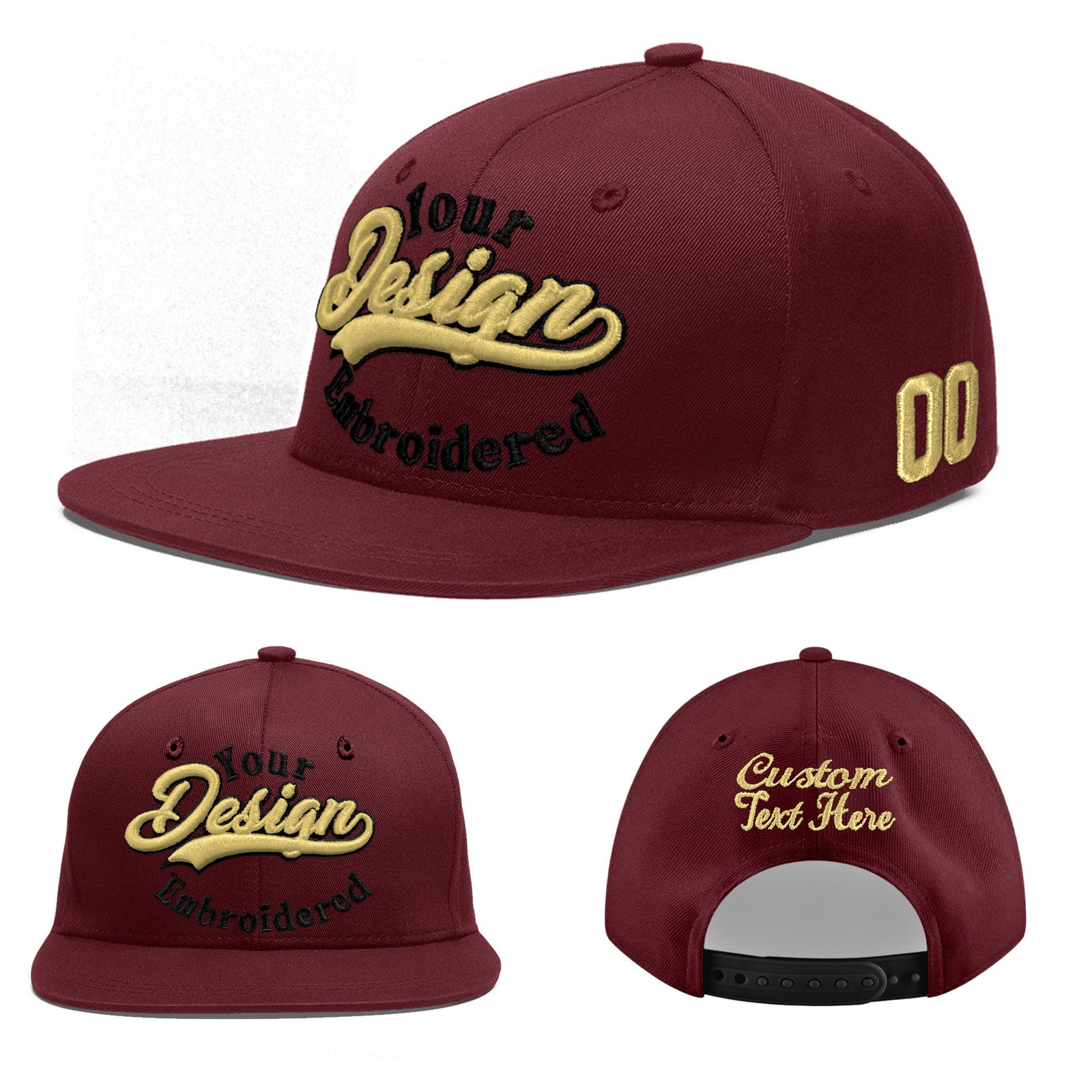Custom Maroon 3D Puff Embroidery Flat Embroidery Casual Sport Baseball Cap