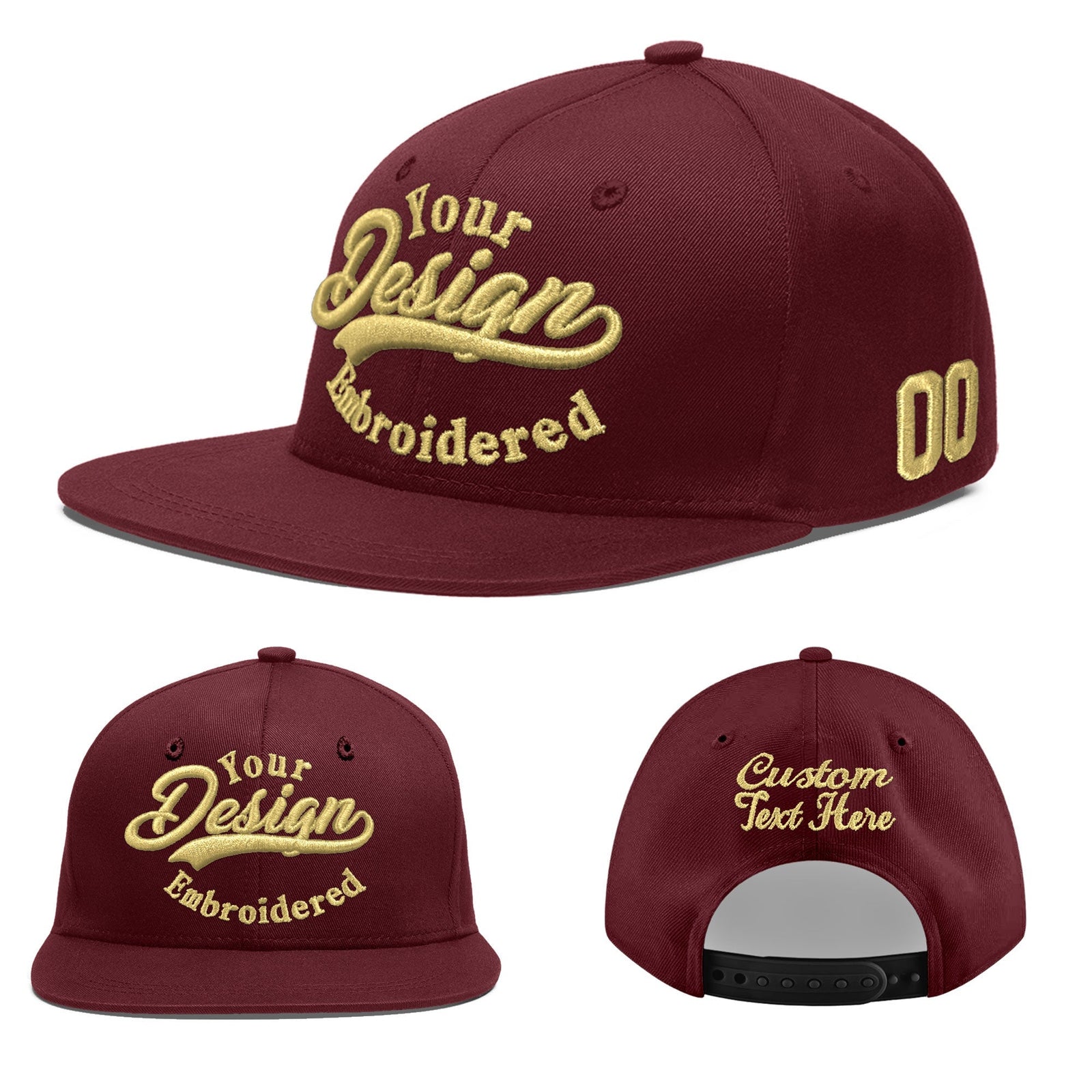Custom Maroon 3D Puff Embroidery Flat Embroidery Casual Sport Baseball Cap