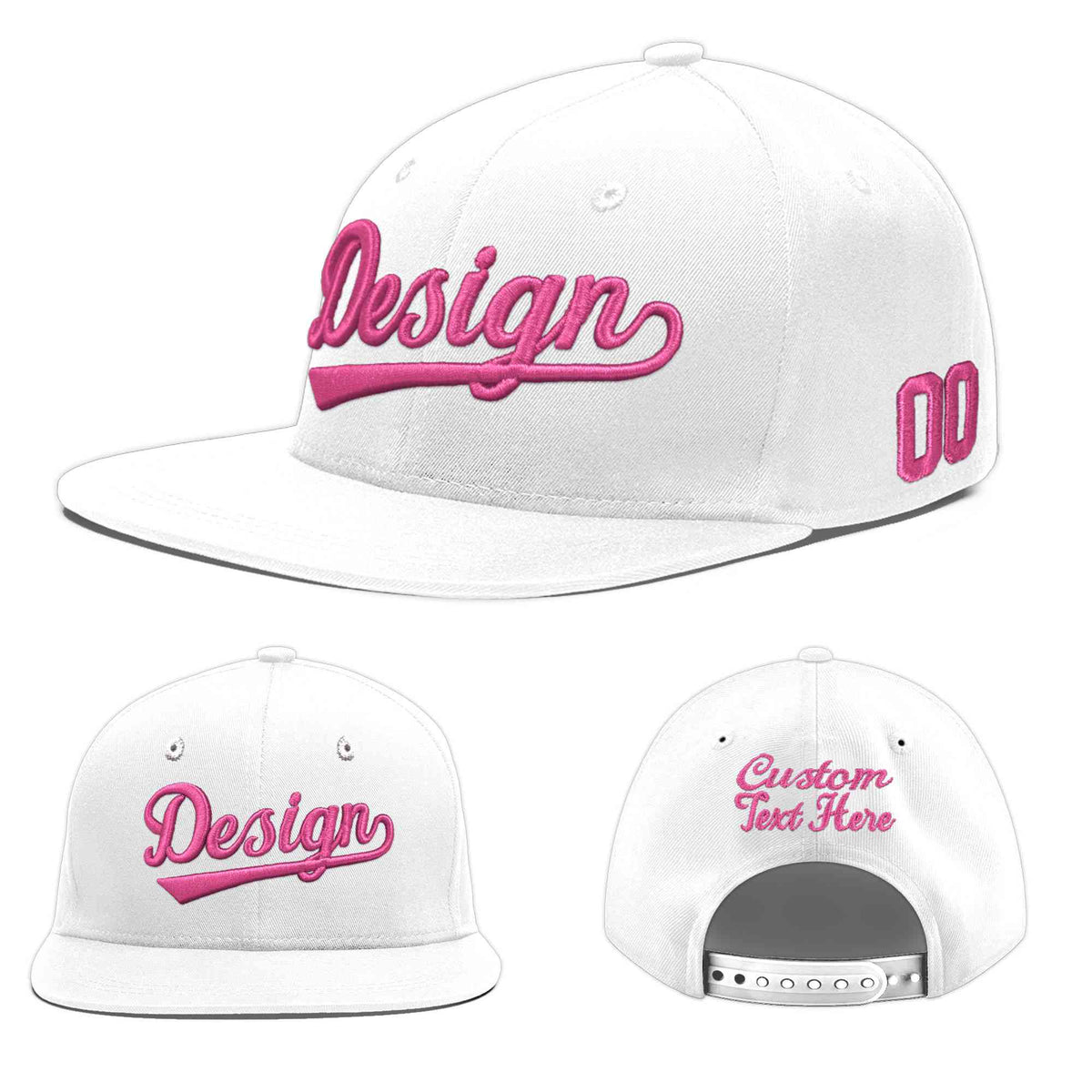 Custom White 3D Puff Embroidery Flat Embroidery Casual Sport Baseball Cap