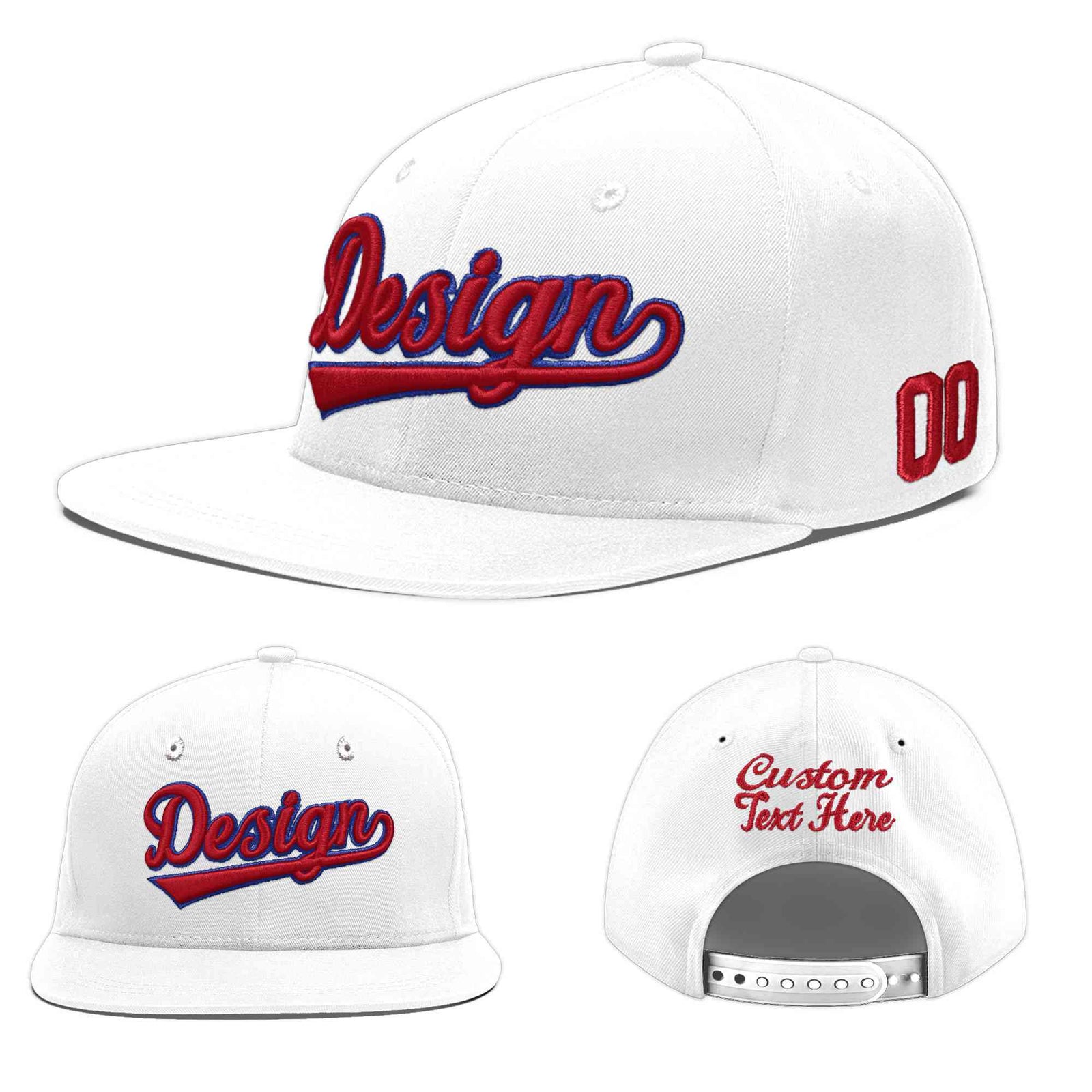 Custom White 3D Puff Embroidery Flat Embroidery Casual Sport Baseball Cap