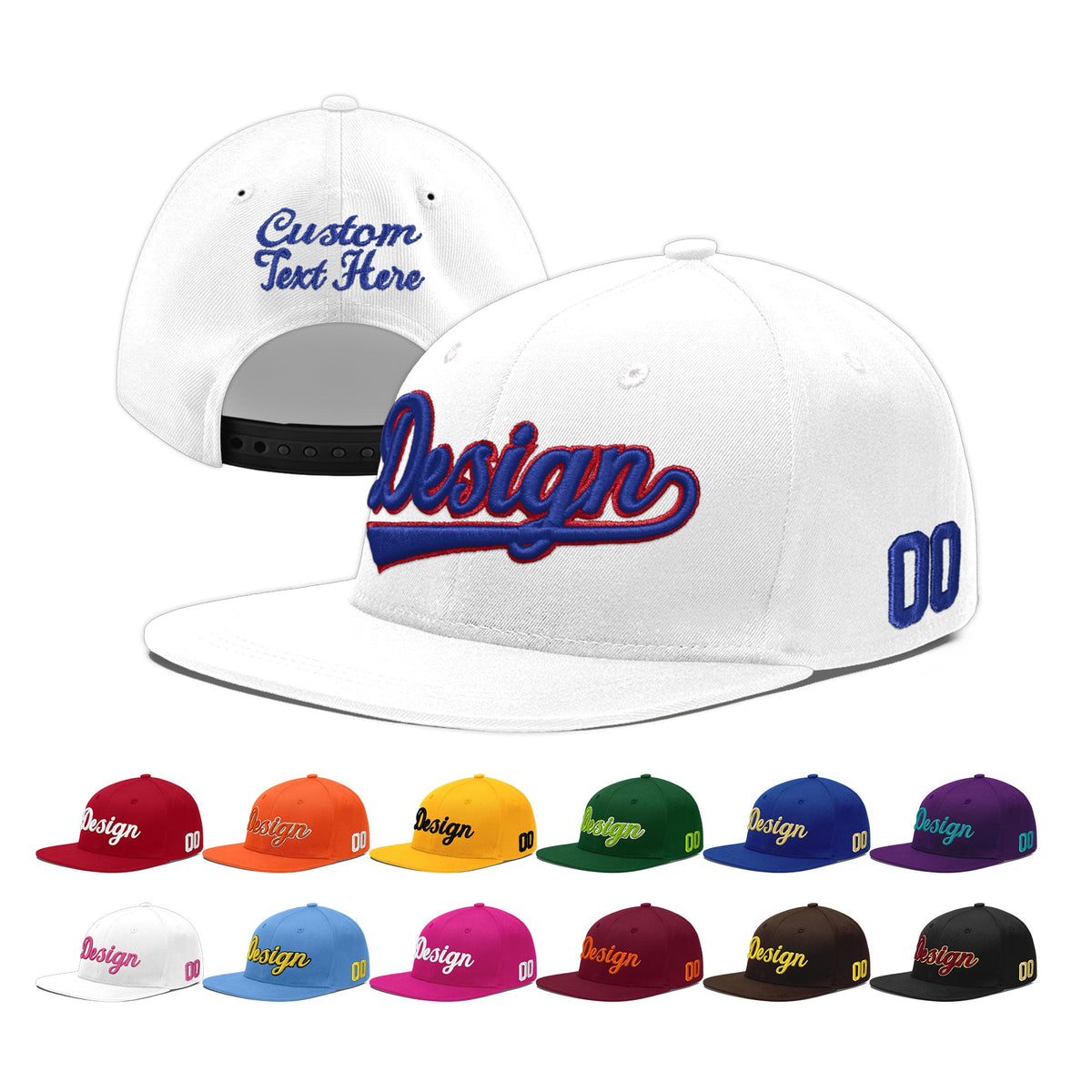 Custom White 3D Puff Embroidery Flat Embroidery Casual Sport Baseball Cap