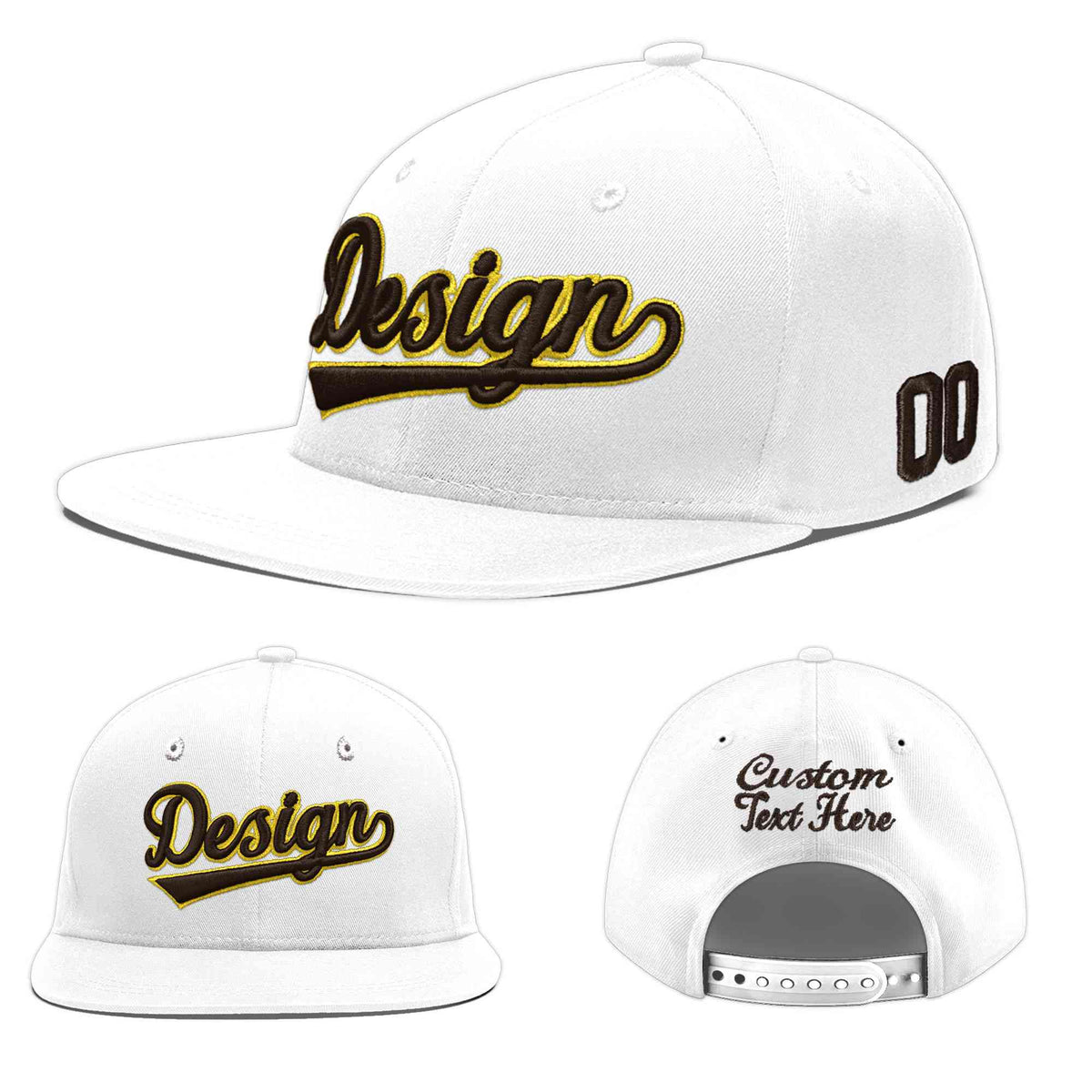 Custom White 3D Puff Embroidery Flat Embroidery Casual Sport Baseball Cap