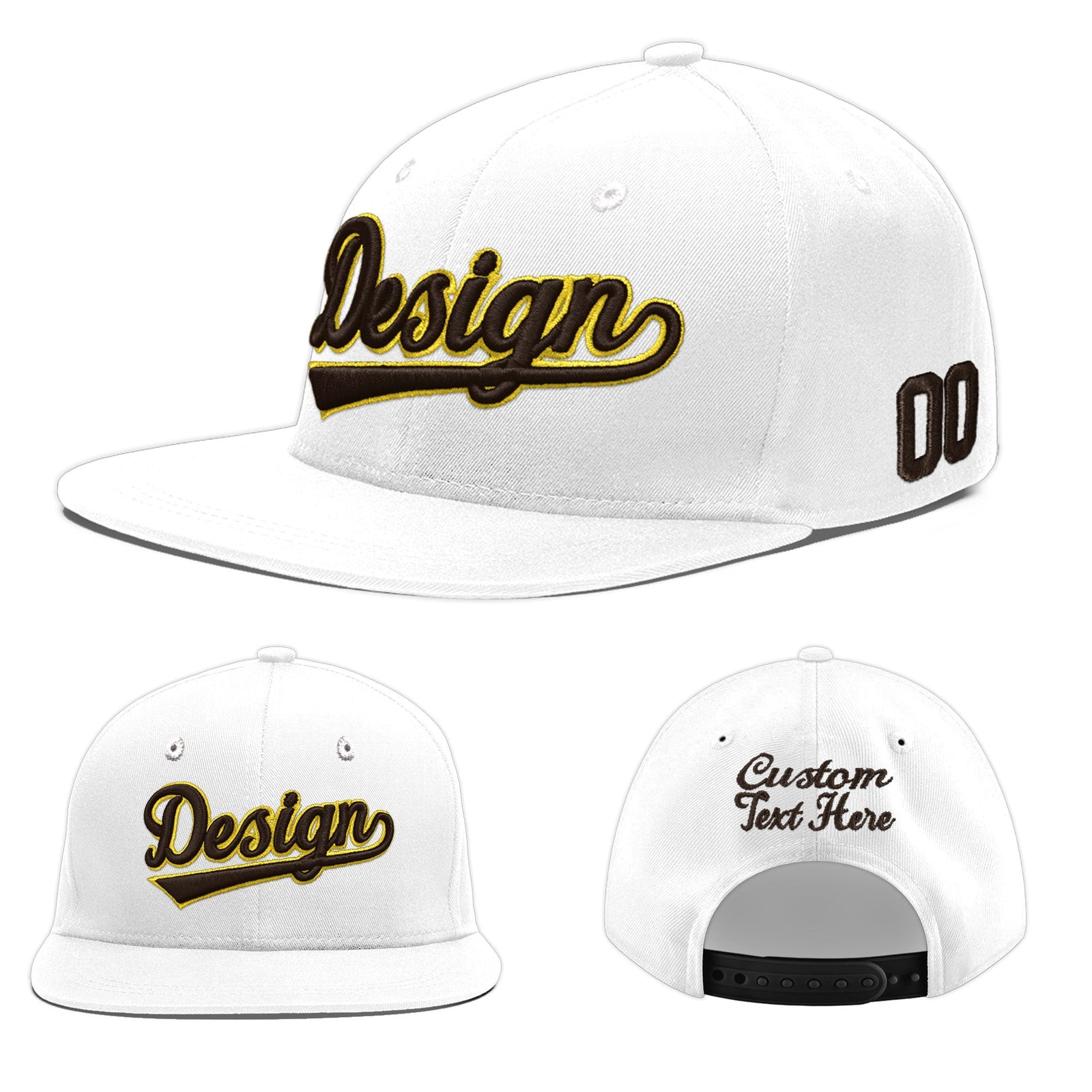 Custom White 3D Puff Embroidery Flat Embroidery Casual Sport Baseball Cap