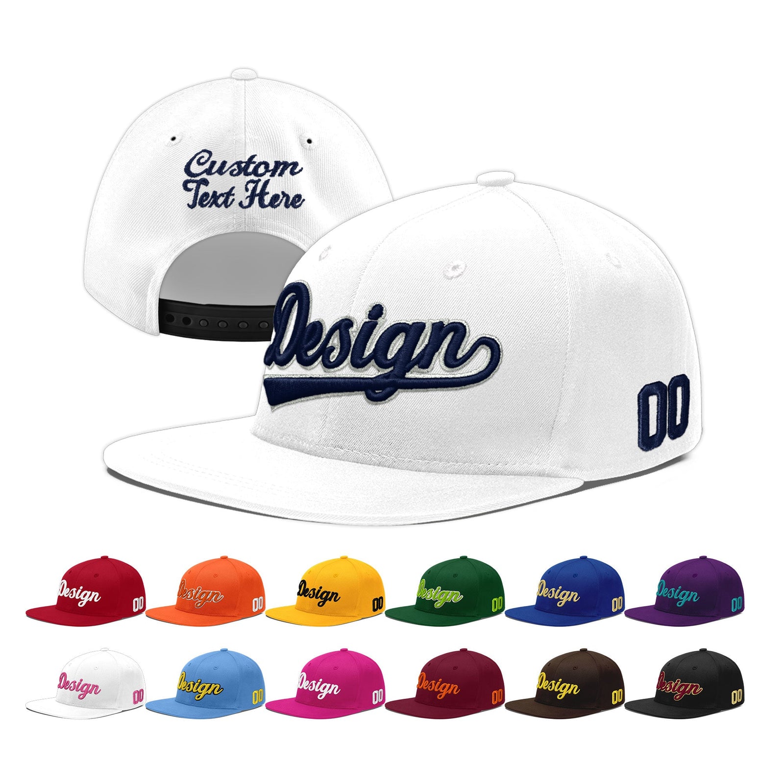 Custom White 3D Puff Embroidery Flat Embroidery Casual Sport Baseball Cap