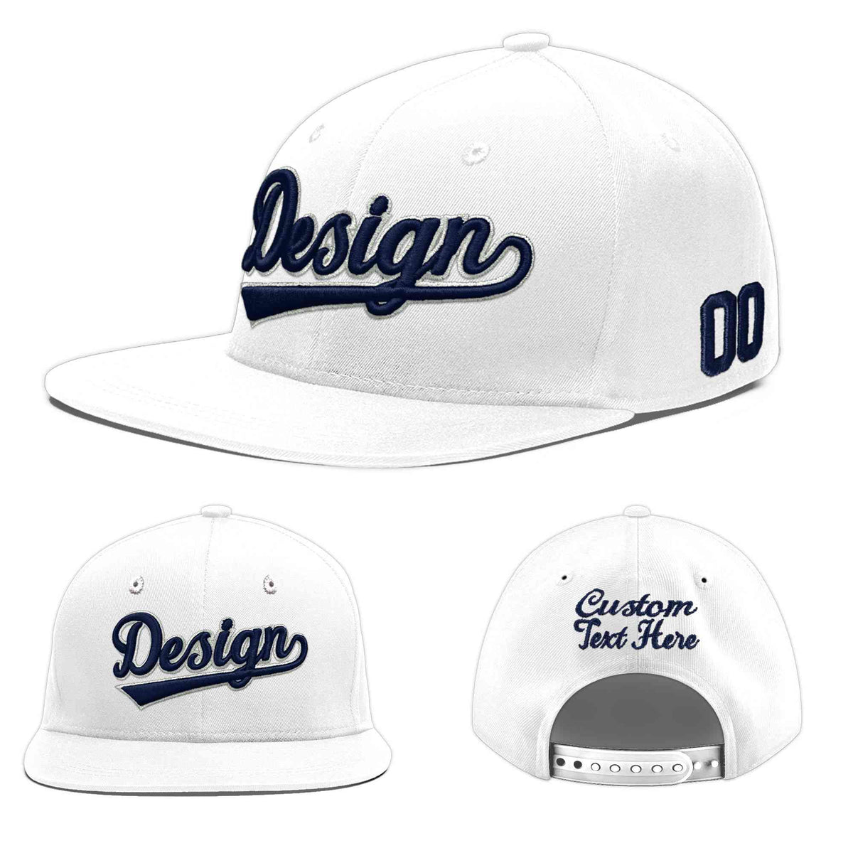 Custom White 3D Puff Embroidery Flat Embroidery Casual Sport Baseball Cap