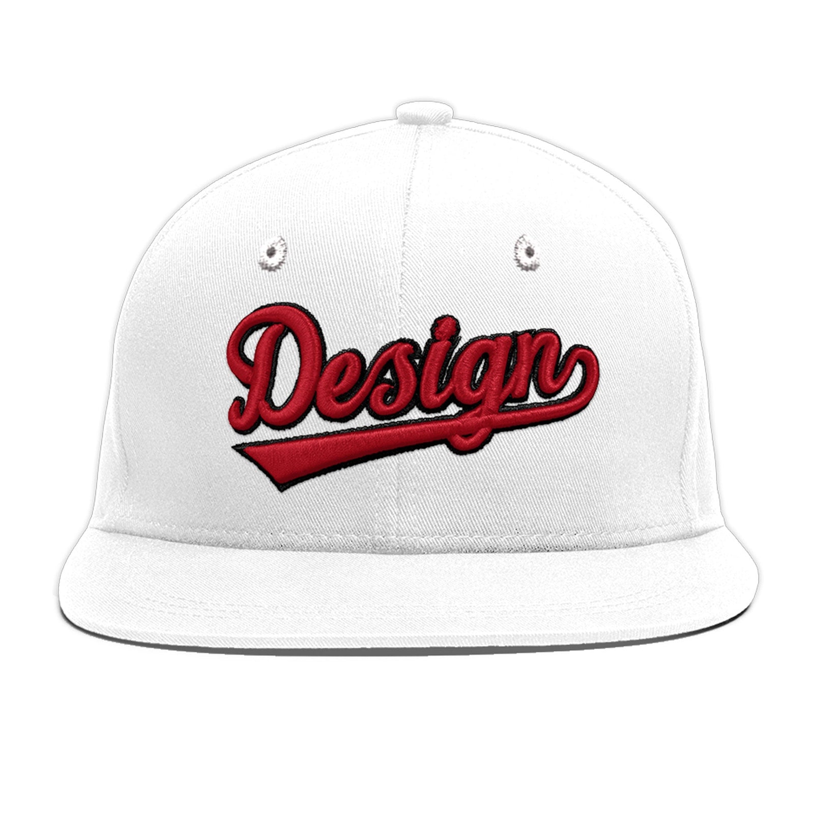 Custom White 3D Puff Embroidery Flat Embroidery Casual Sport Baseball Cap