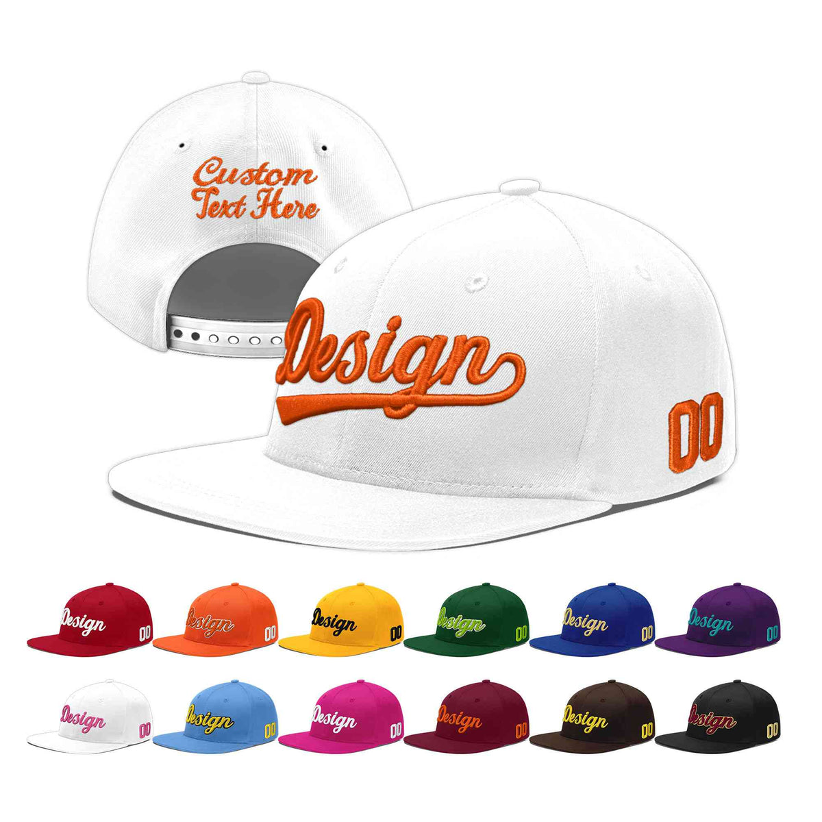 Custom White 3D Puff Embroidery Flat Embroidery Casual Sport Baseball Cap