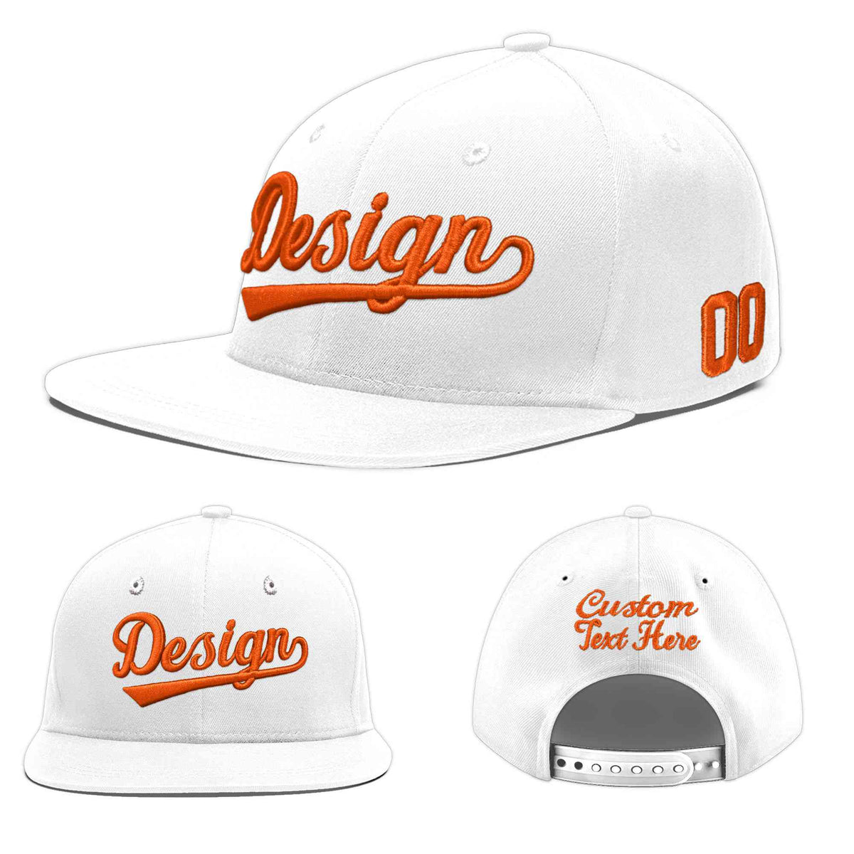 Custom White 3D Puff Embroidery Flat Embroidery Casual Sport Baseball Cap