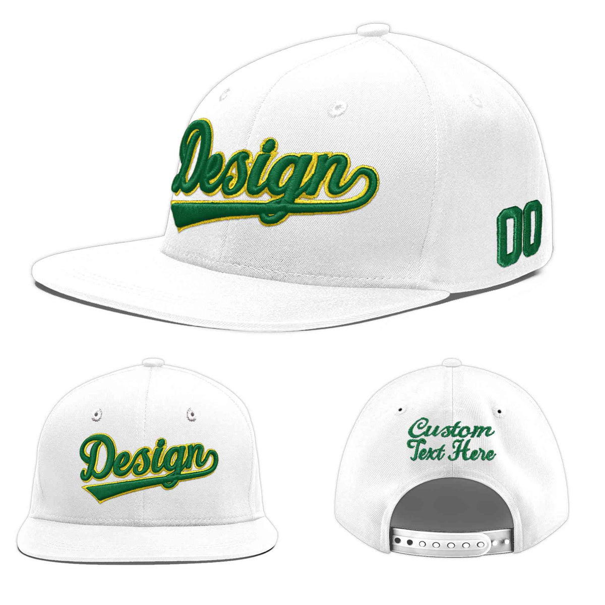 Custom White 3D Puff Embroidery Flat Embroidery Casual Sport Baseball Cap