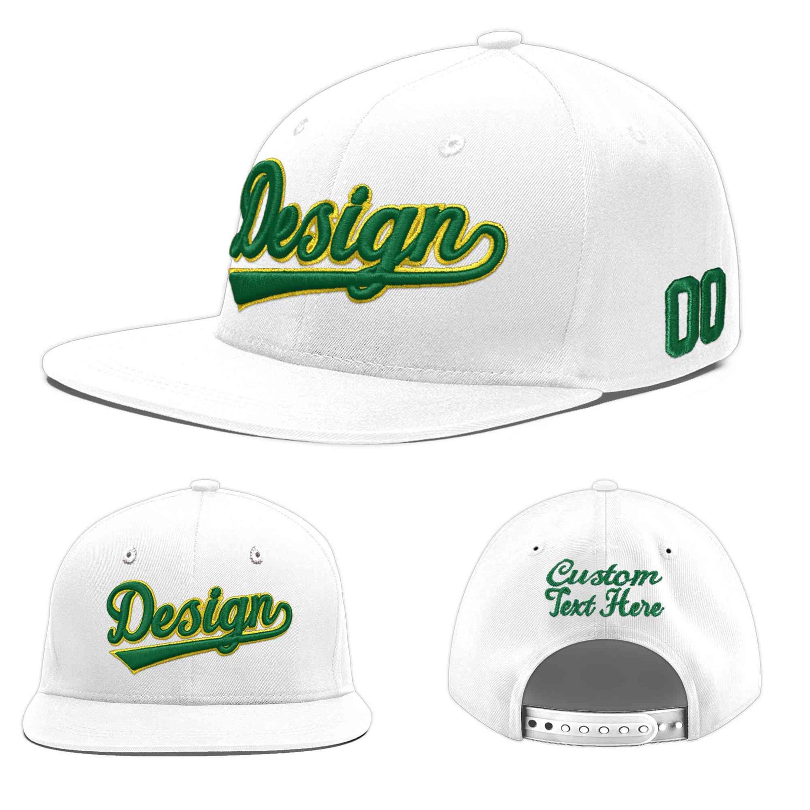 Custom White 3D Puff Embroidery Flat Embroidery Casual Sport Baseball Cap