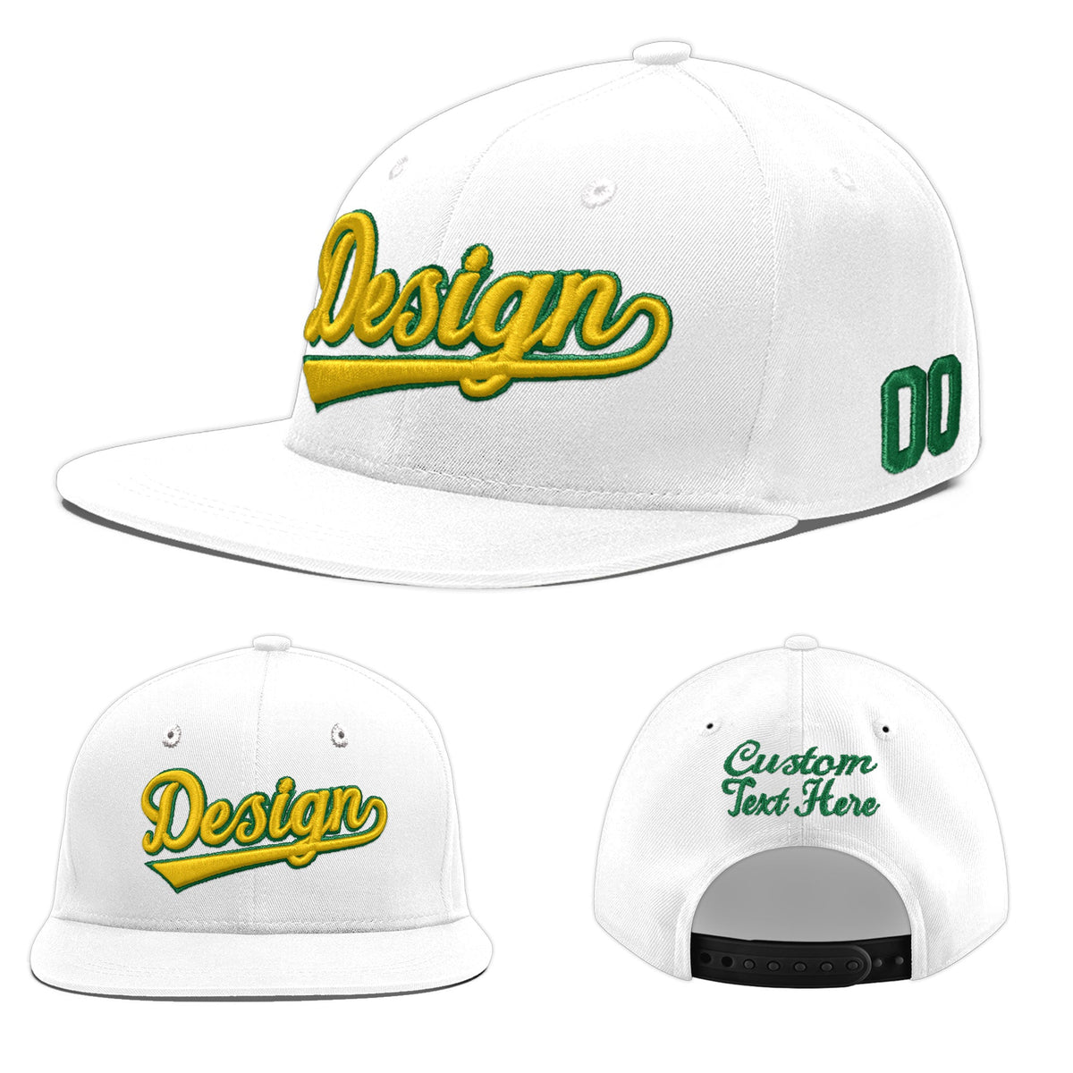 Custom White 3D Puff Embroidery Flat Embroidery Casual Sport Baseball Cap