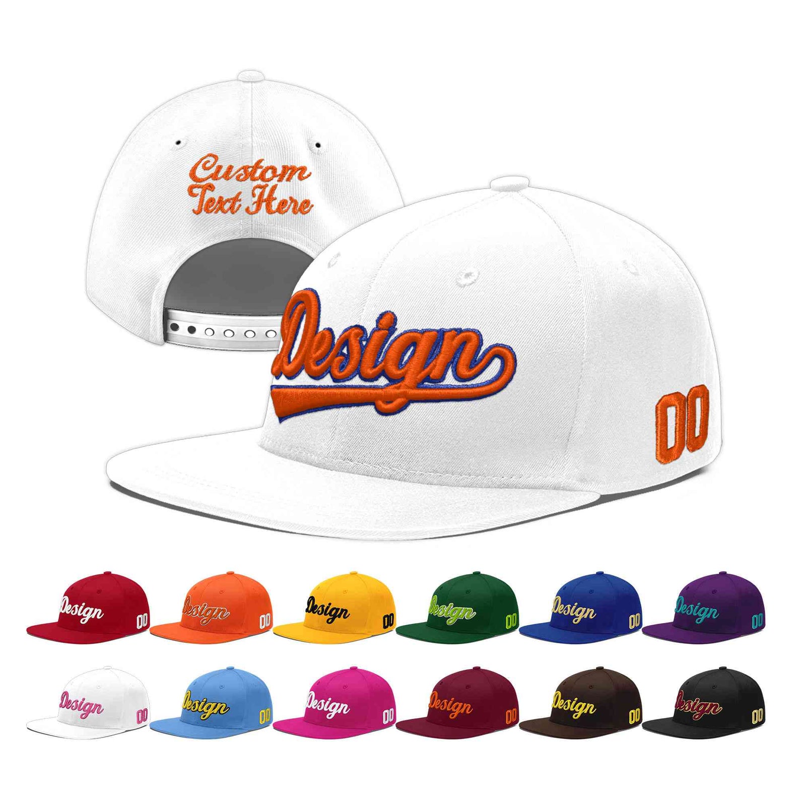 Custom White 3D Puff Embroidery Flat Embroidery Casual Sport Baseball Cap