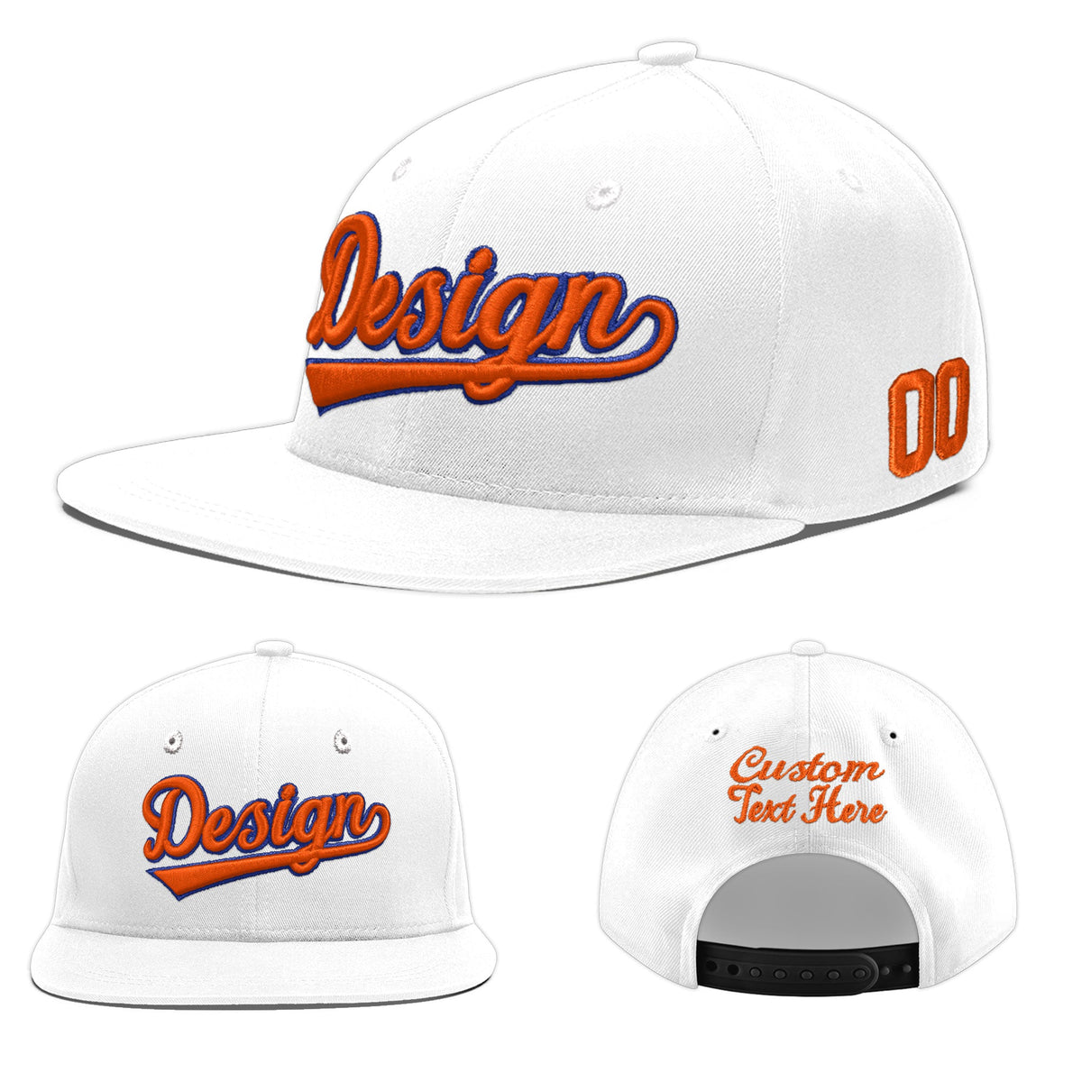 Custom White 3D Puff Embroidery Flat Embroidery Casual Sport Baseball Cap