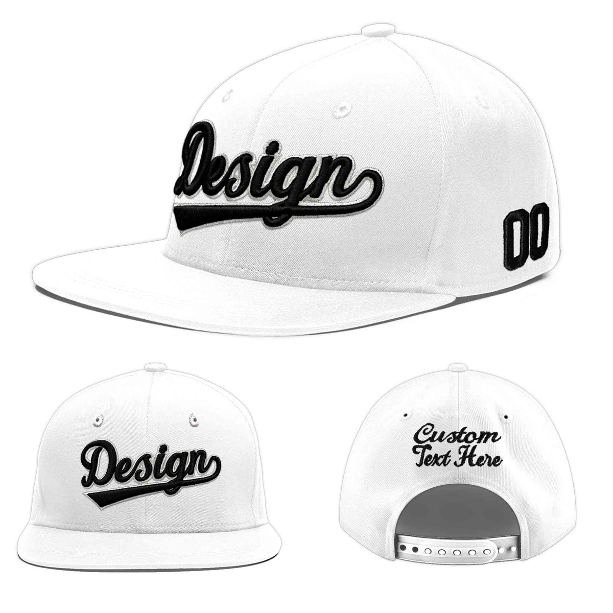 Custom White 3D Puff Embroidery Flat Embroidery Casual Sport Baseball Cap
