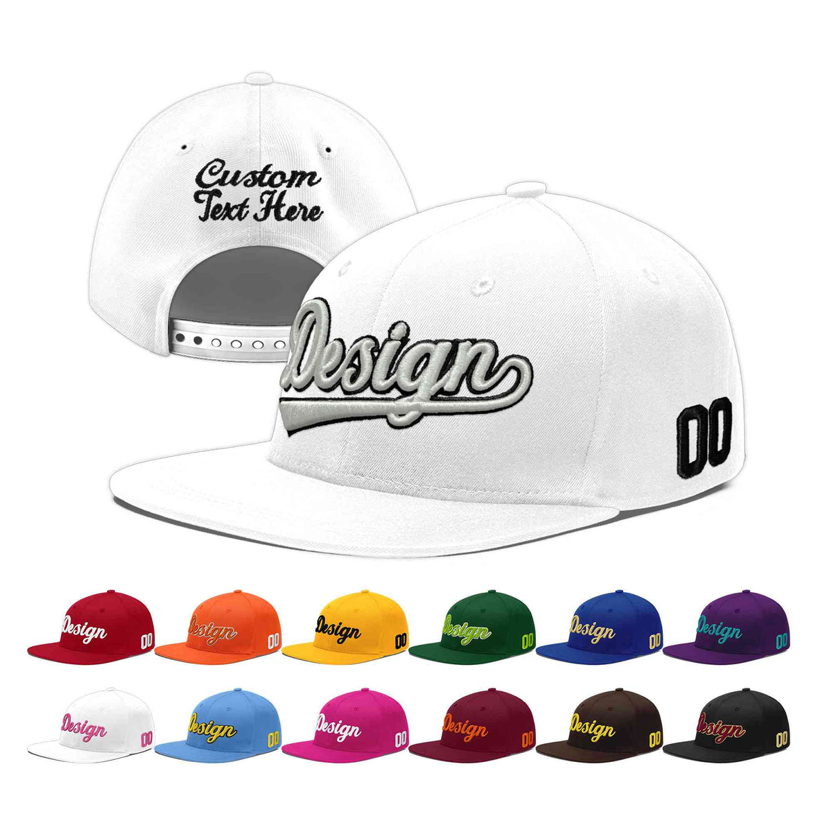 Custom White 3D Puff Embroidery Flat Embroidery Casual Sport Baseball Cap
