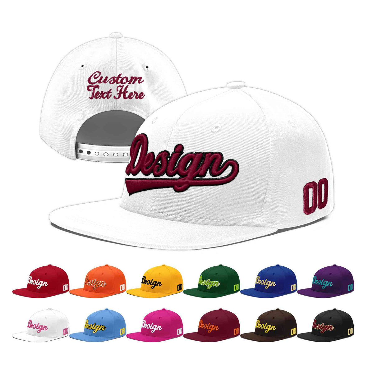 Custom White 3D Puff Embroidery Flat Embroidery Casual Sport Baseball Cap