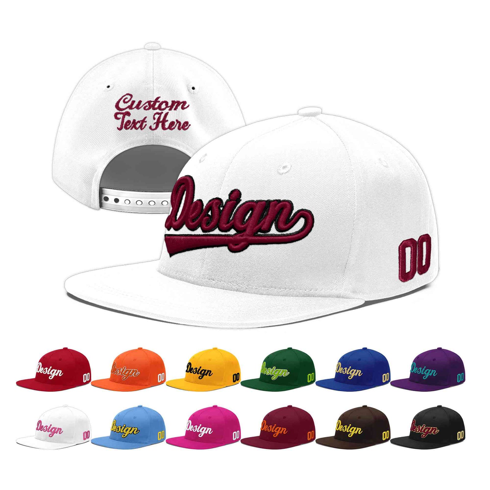 Custom White 3D Puff Embroidery Flat Embroidery Casual Sport Baseball Cap