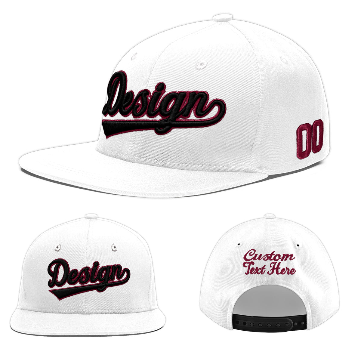 Custom White 3D Puff Embroidery Flat Embroidery Casual Sport Baseball Cap