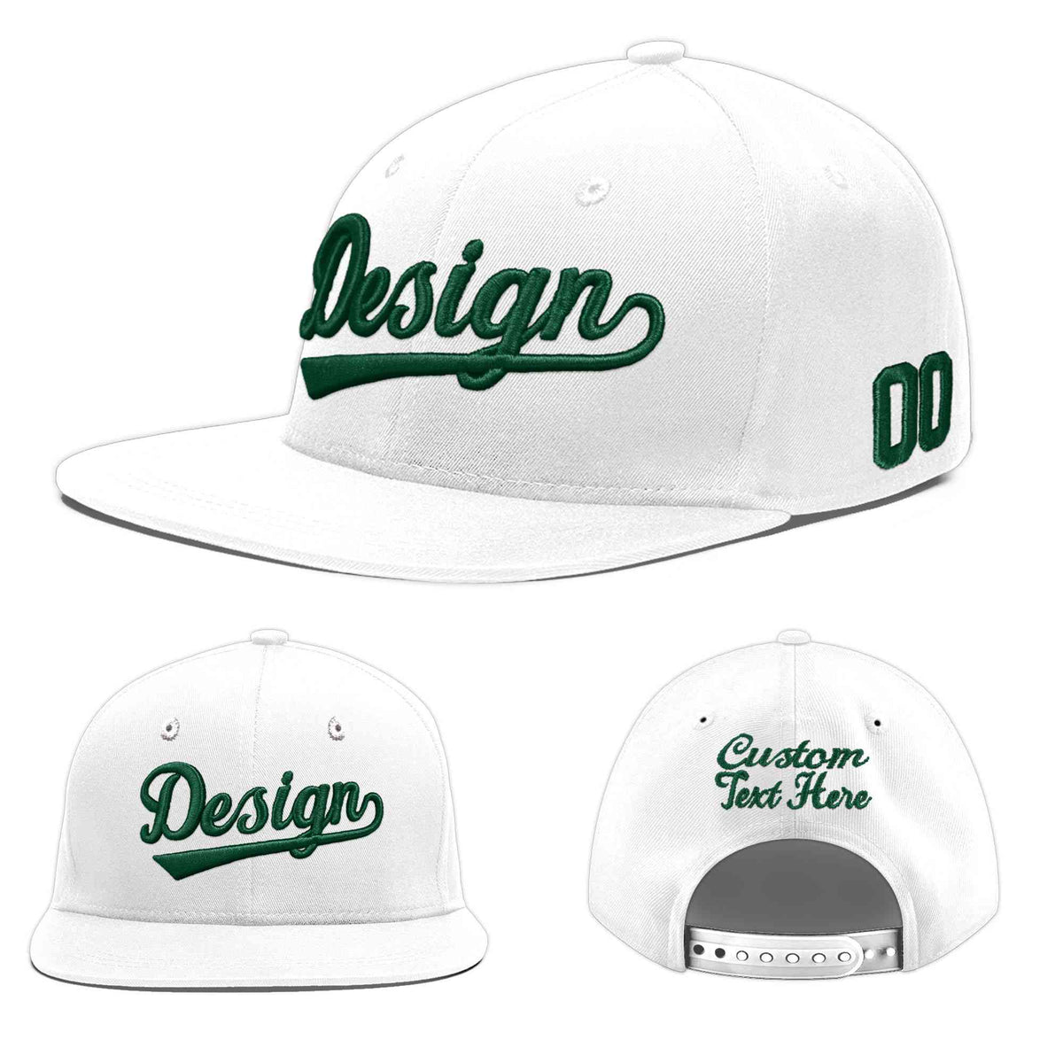 Custom White 3D Puff Embroidery Flat Embroidery Casual Sport Baseball Cap