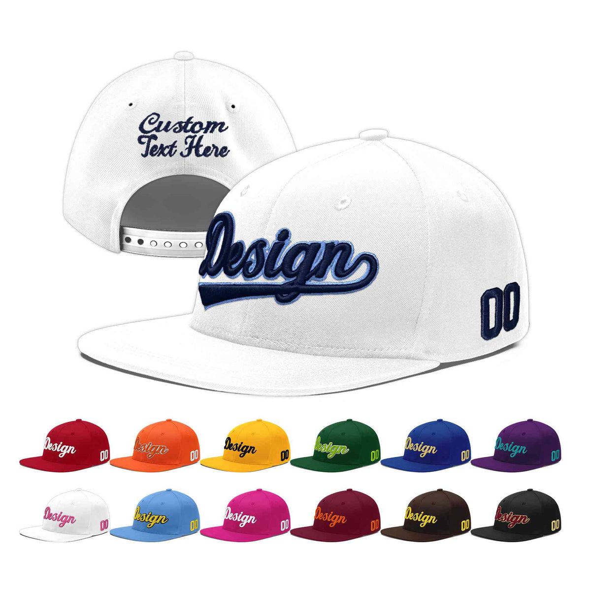 Custom White 3D Puff Embroidery Flat Embroidery Casual Sport Baseball Cap