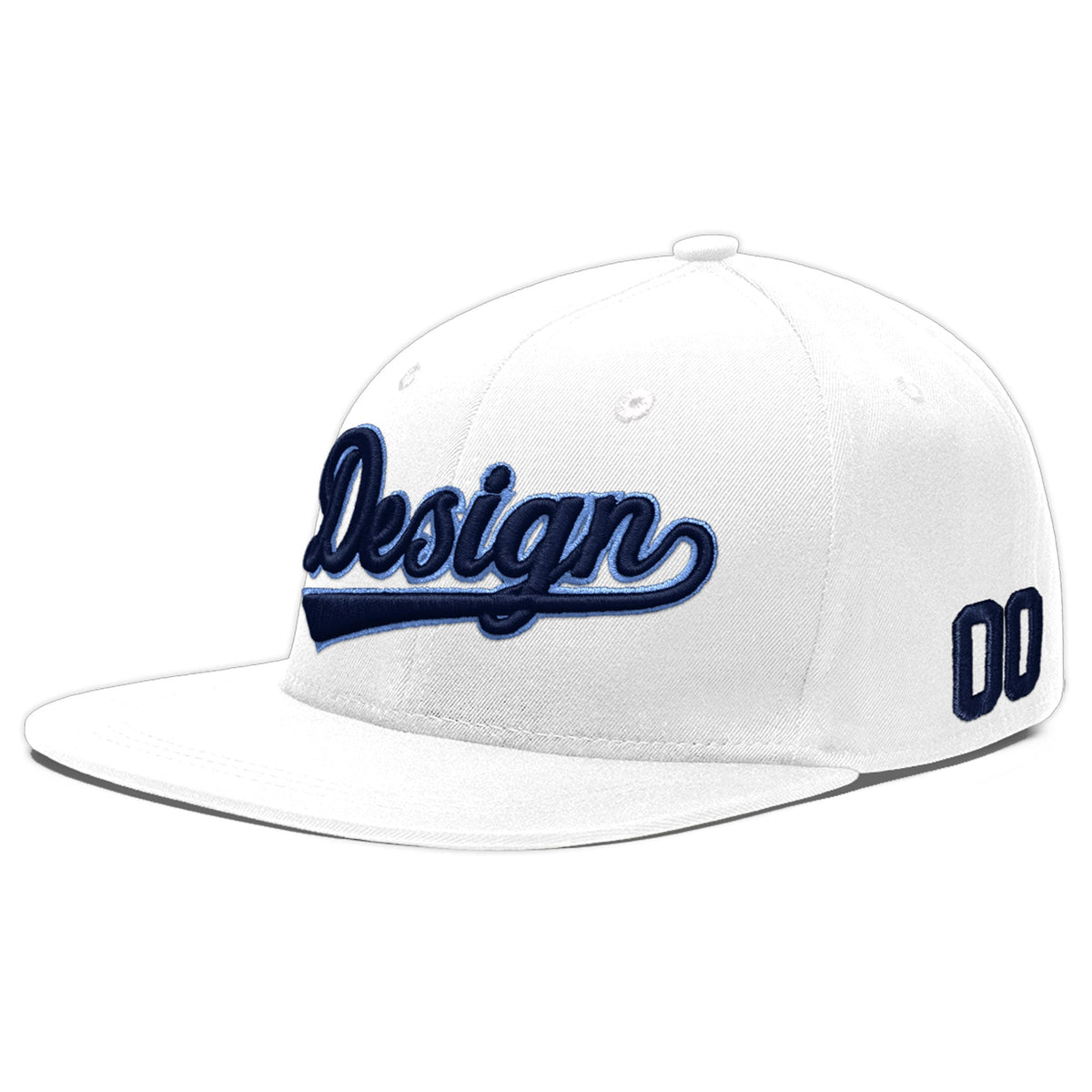 Custom White 3D Puff Embroidery Flat Embroidery Casual Sport Baseball Cap