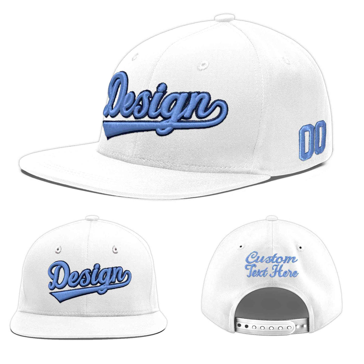 Custom White 3D Puff Embroidery Flat Embroidery Casual Sport Baseball Cap