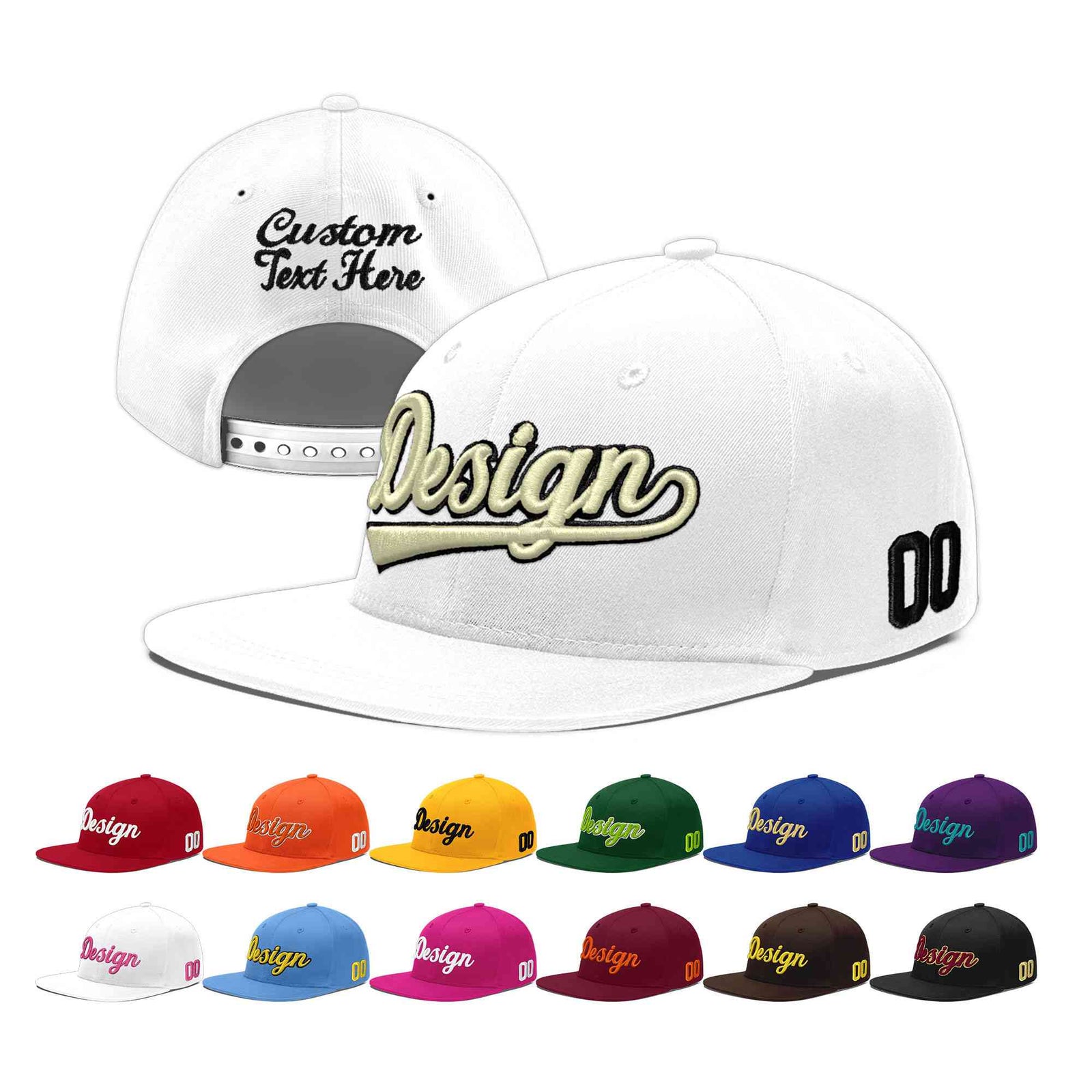 Custom White 3D Puff Embroidery Flat Embroidery Casual Sport Baseball Cap