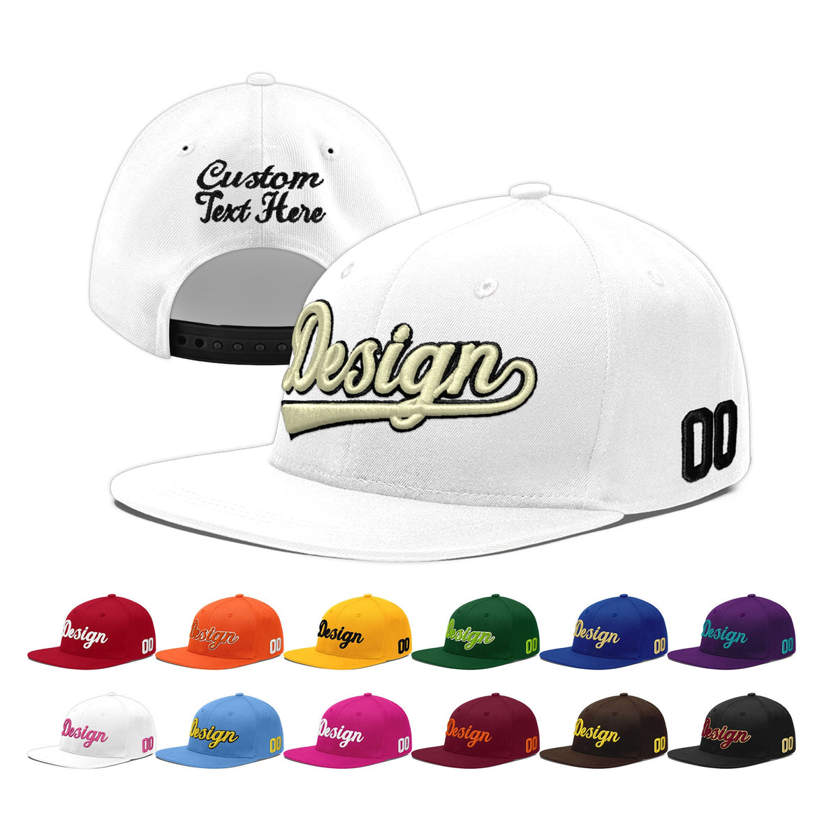 Custom White 3D Puff Embroidery Flat Embroidery Casual Sport Baseball Cap