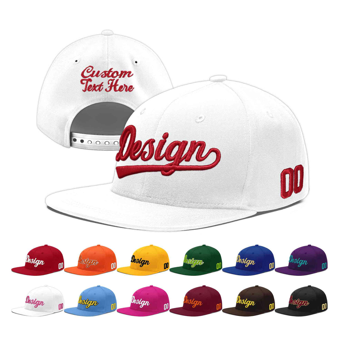 Custom White 3D Puff Embroidery Flat Embroidery Casual Sport Baseball Cap