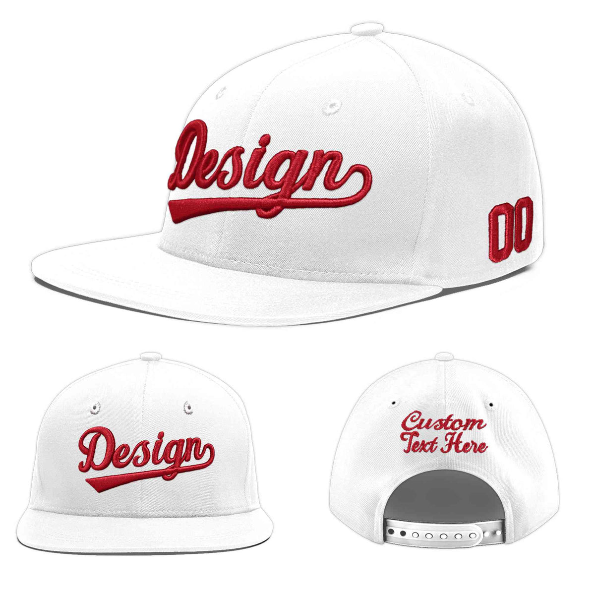 Custom White 3D Puff Embroidery Flat Embroidery Casual Sport Baseball Cap