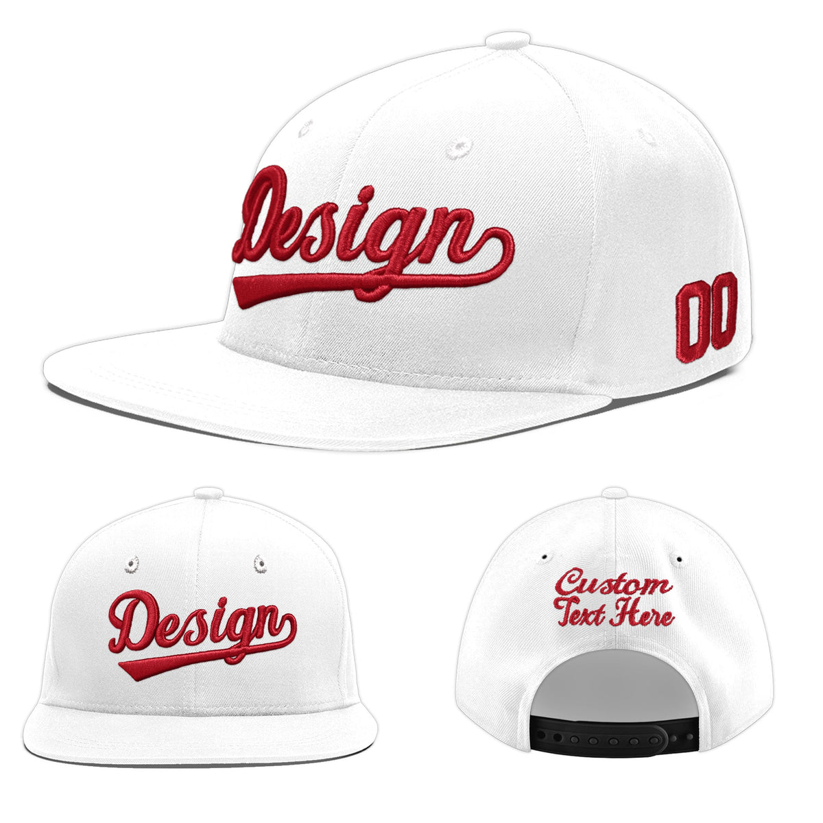 Custom White 3D Puff Embroidery Flat Embroidery Casual Sport Baseball Cap