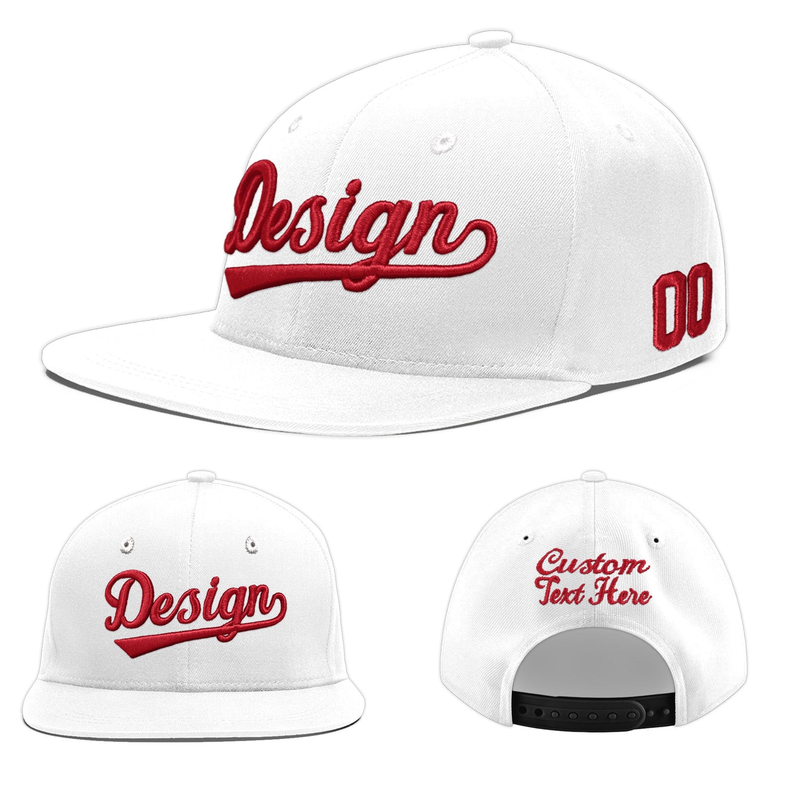 Custom White 3D Puff Embroidery Flat Embroidery Casual Sport Baseball Cap