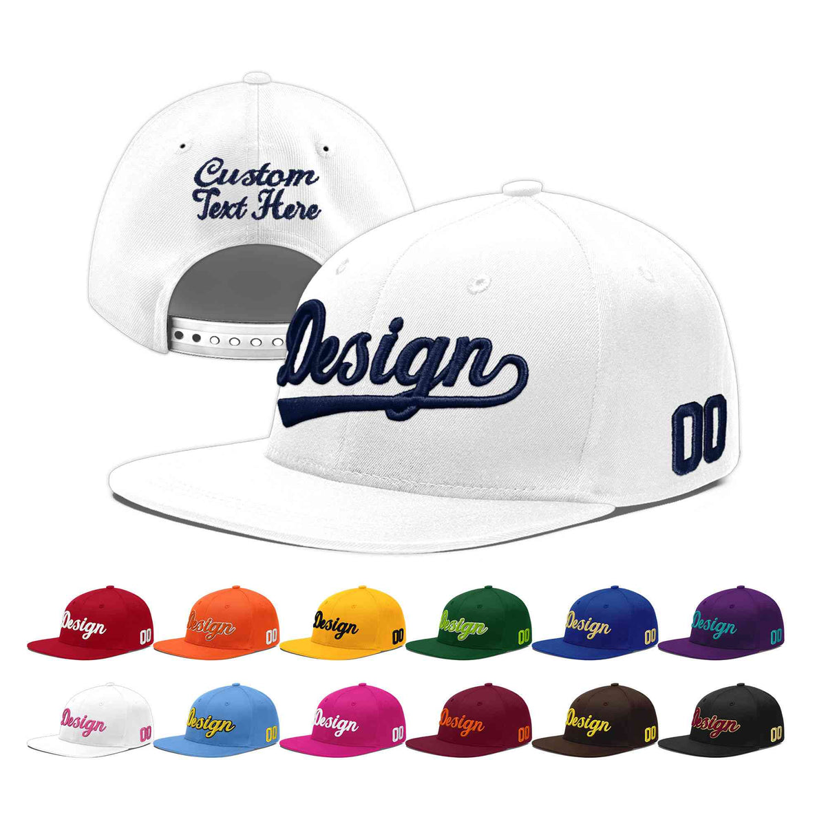 Custom White 3D Puff Embroidery Flat Embroidery Casual Sport Baseball Cap