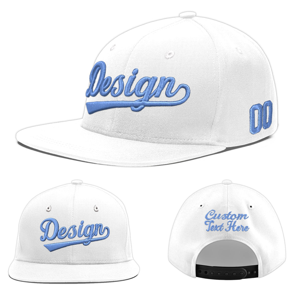Custom White 3D Puff Embroidery Flat Embroidery Casual Sport Baseball Cap